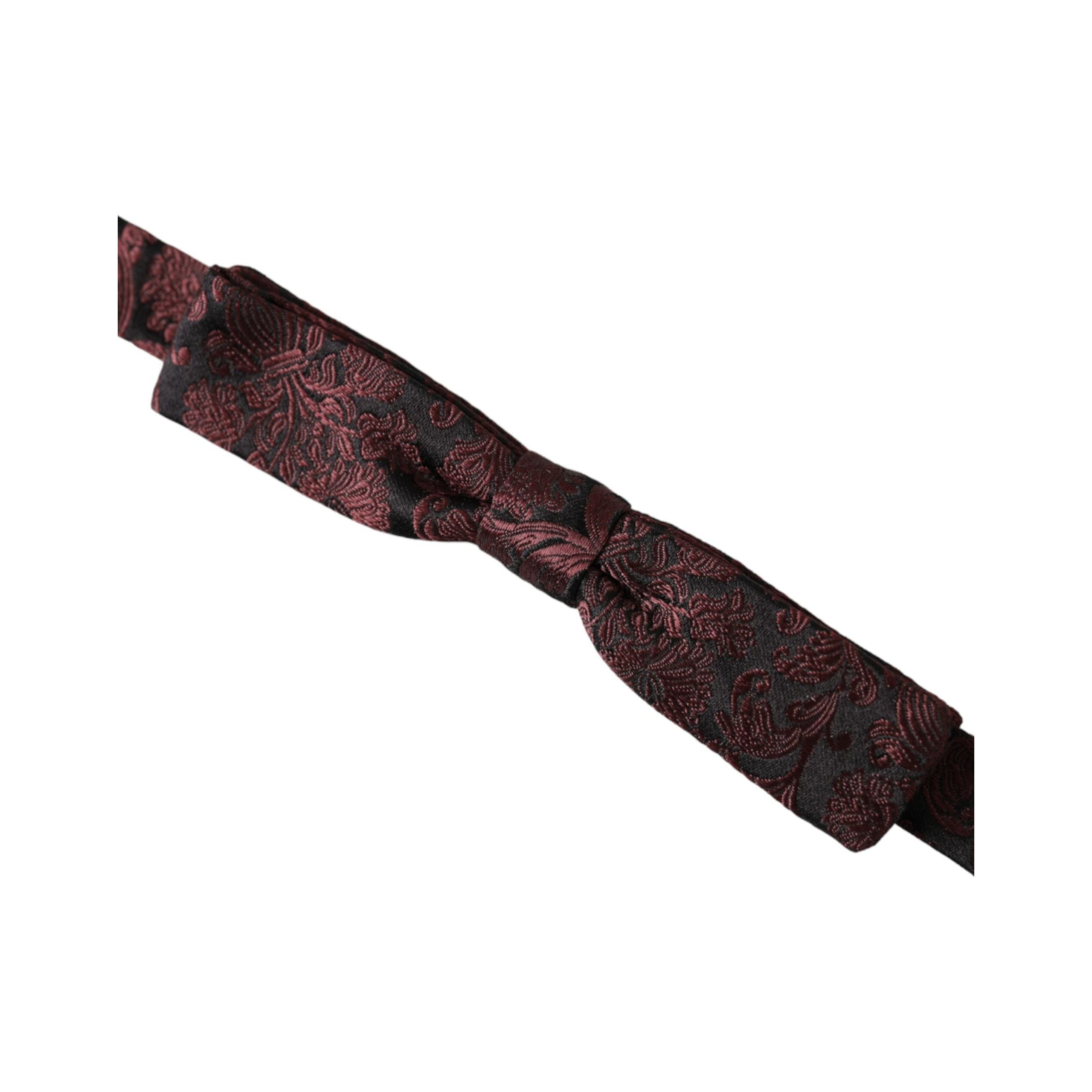 Dolce & Gabbana Maroon Floral Silk Adjustable Neck Bow Tie