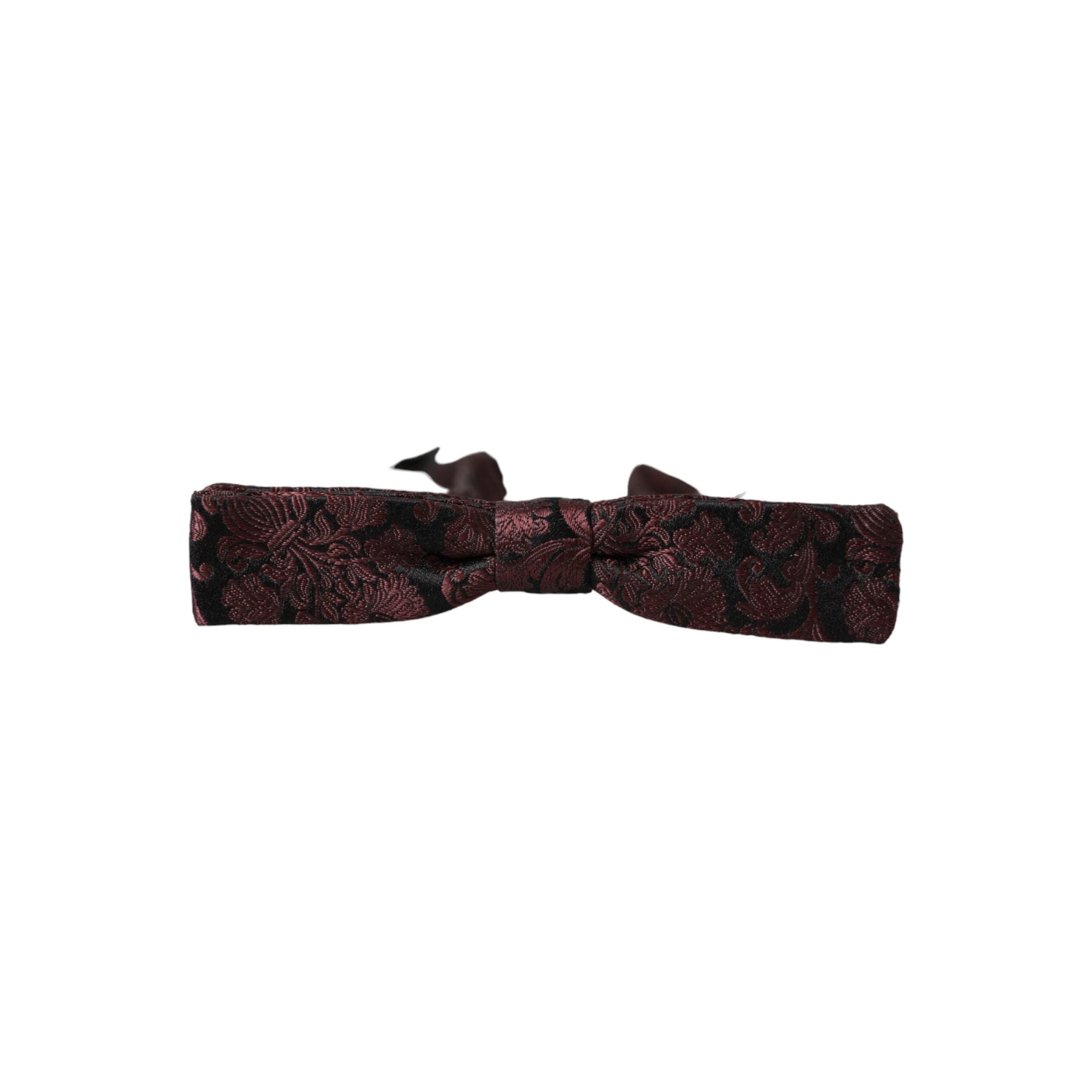 Dolce & Gabbana Maroon Floral Silk Adjustable Neck Bow Tie