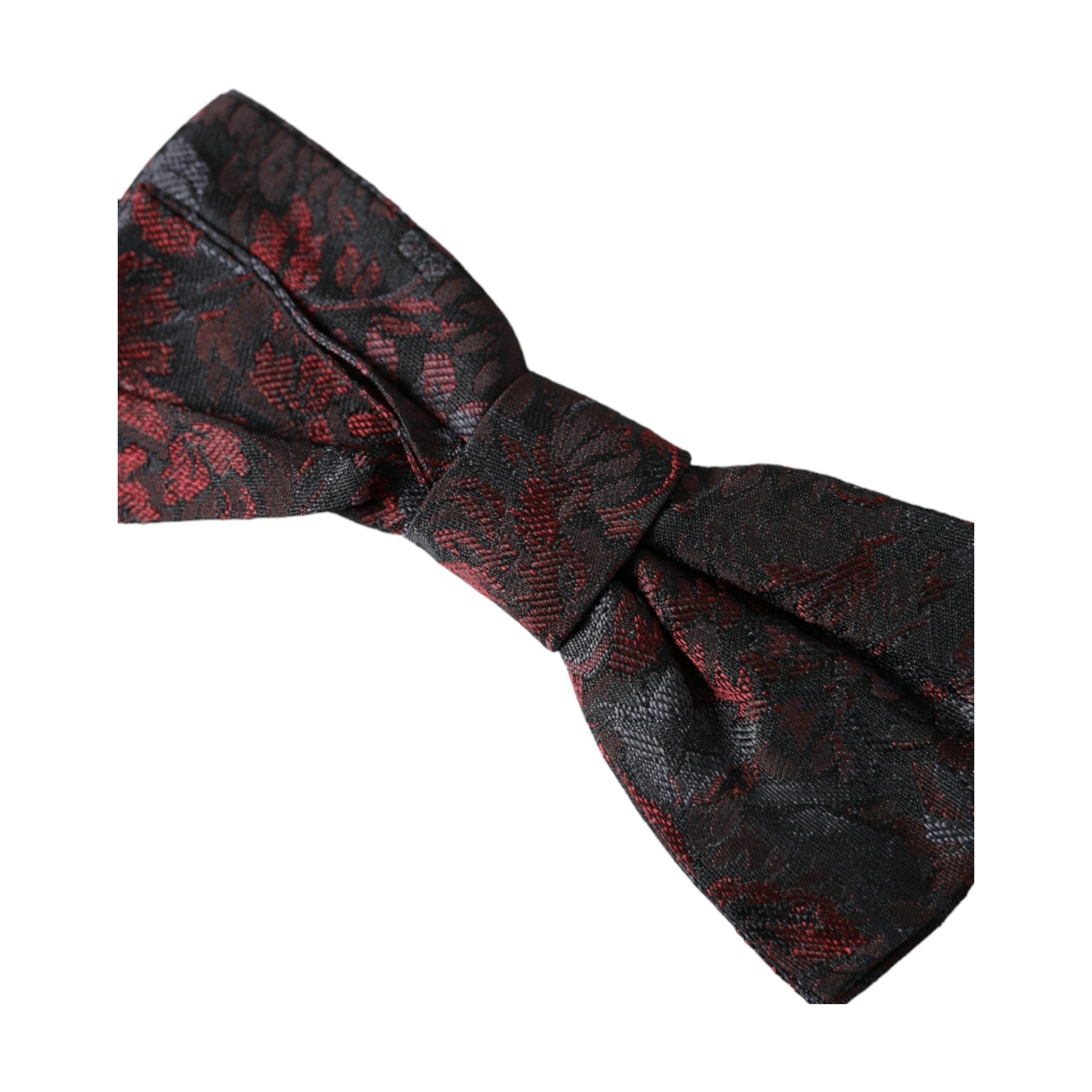 Dolce & Gabbana Red Black Floral Silk Bow Tie