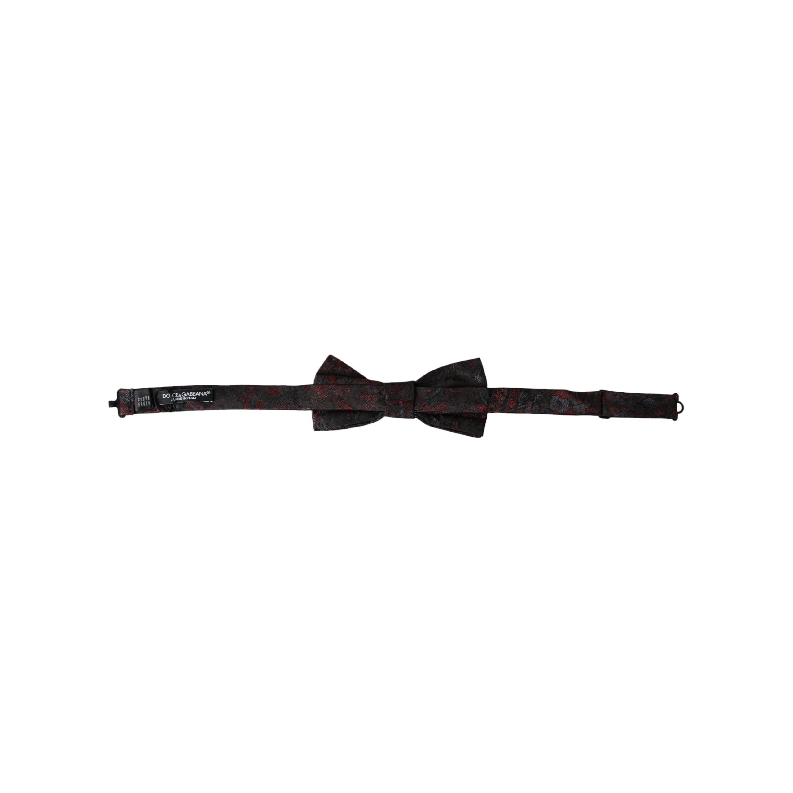 Dolce & Gabbana Red Black Floral Silk Bow Tie