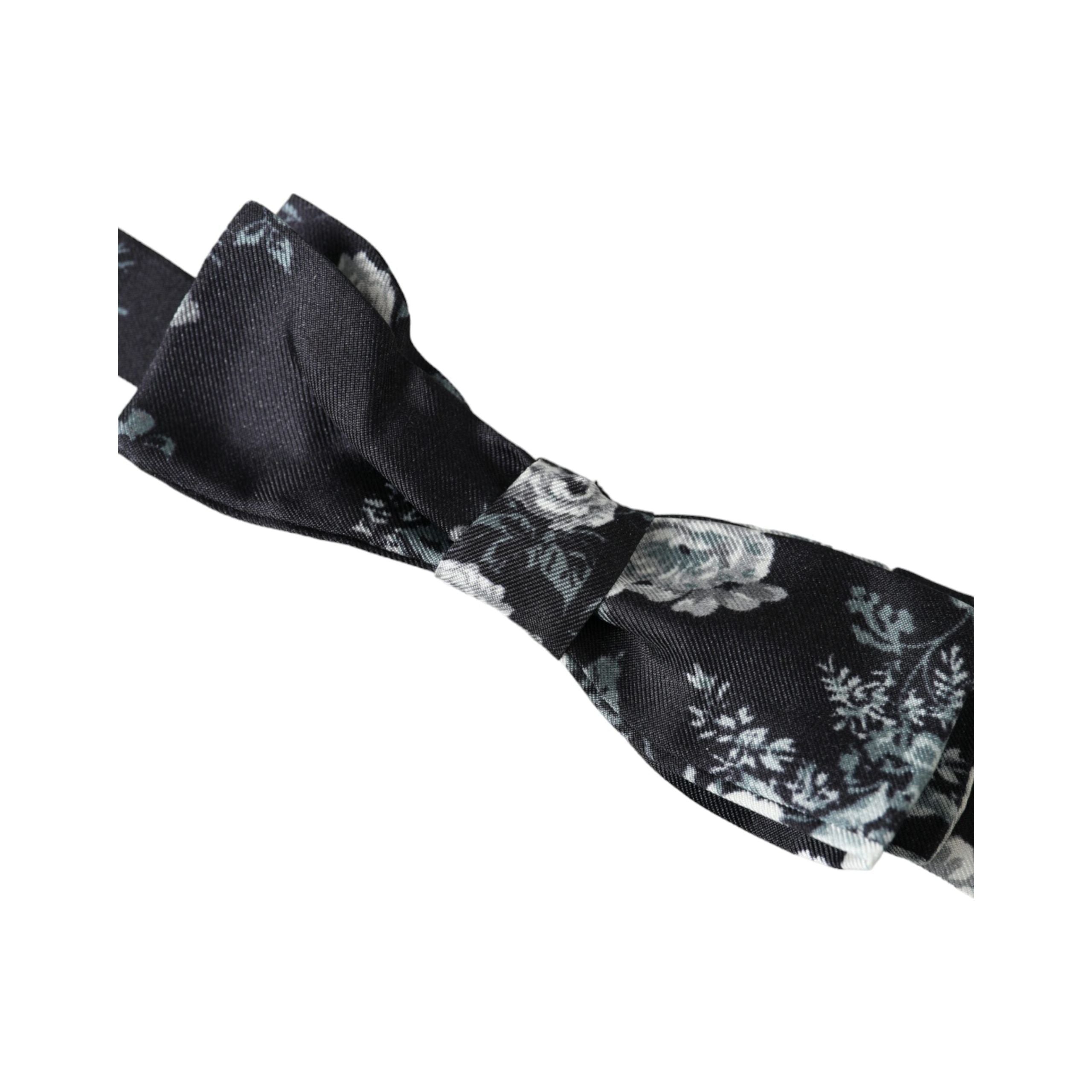 Dolce & Gabbana Black Silk Floral Fantasy Bow Tie