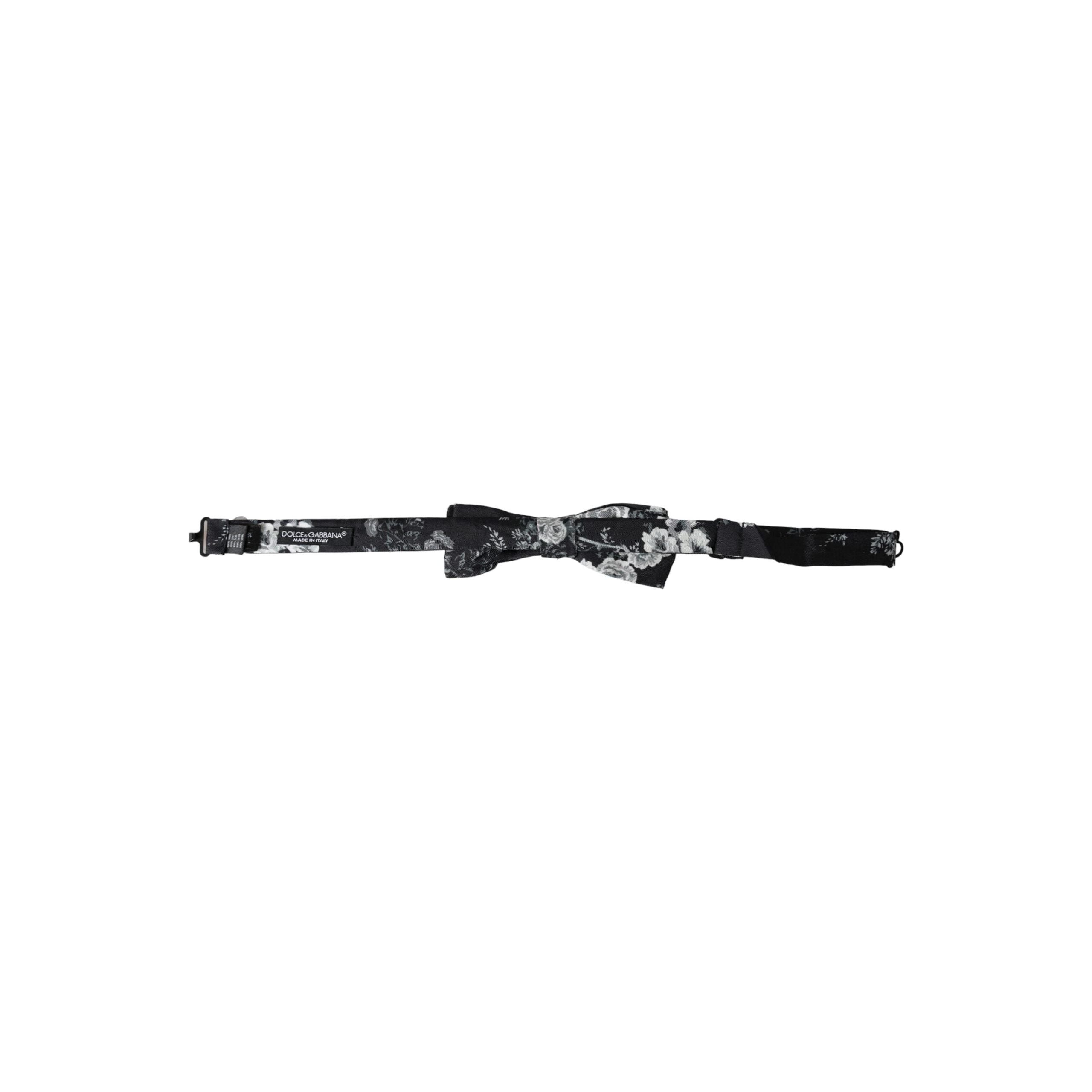 Dolce & Gabbana Black Silk Floral Fantasy Bow Tie