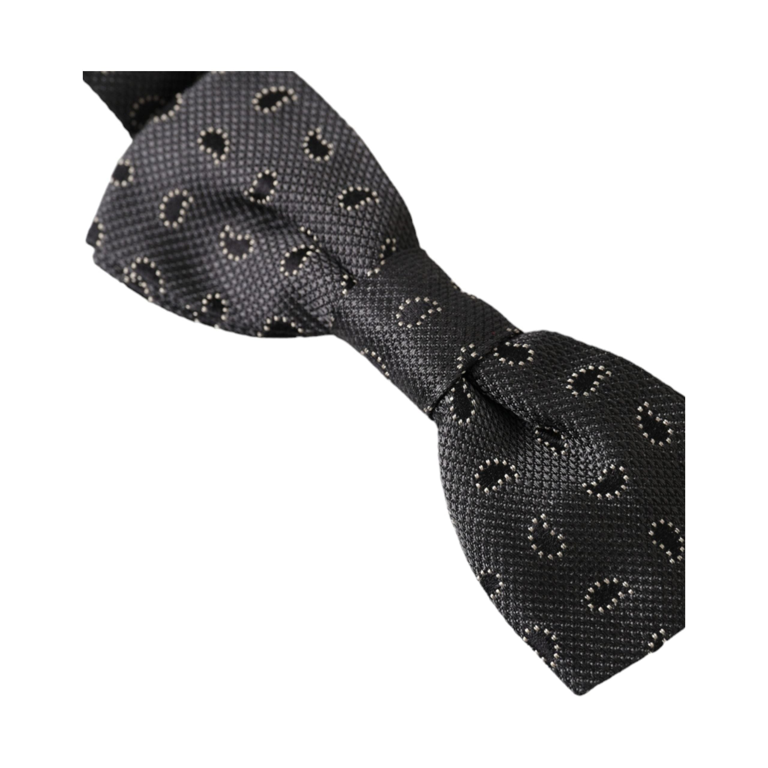 Dolce & Gabbana Black Silk Patterned Bow Tie