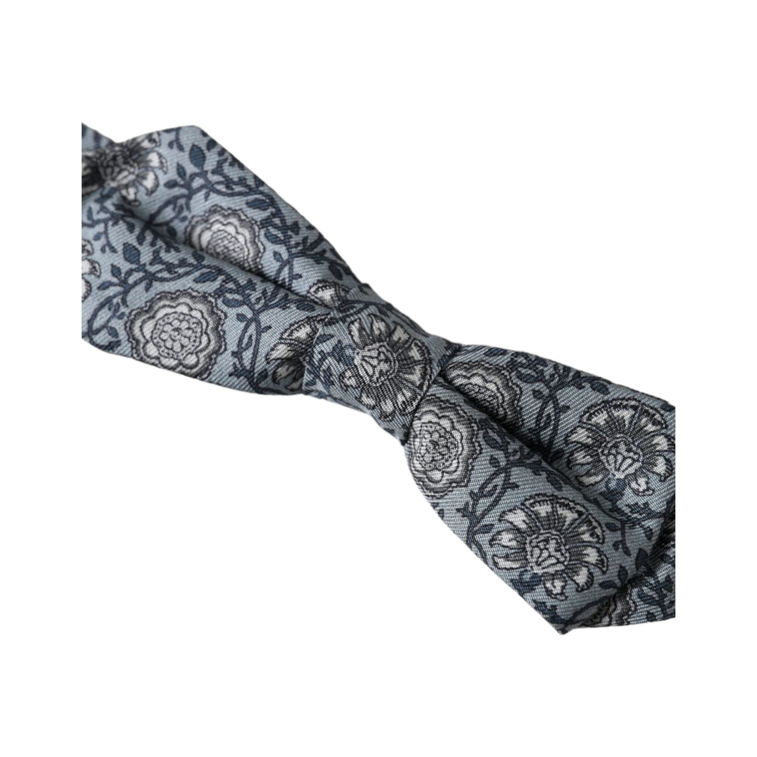 Dolce & Gabbana Gray Silk Patterned Adjustable Neck Bow Tie