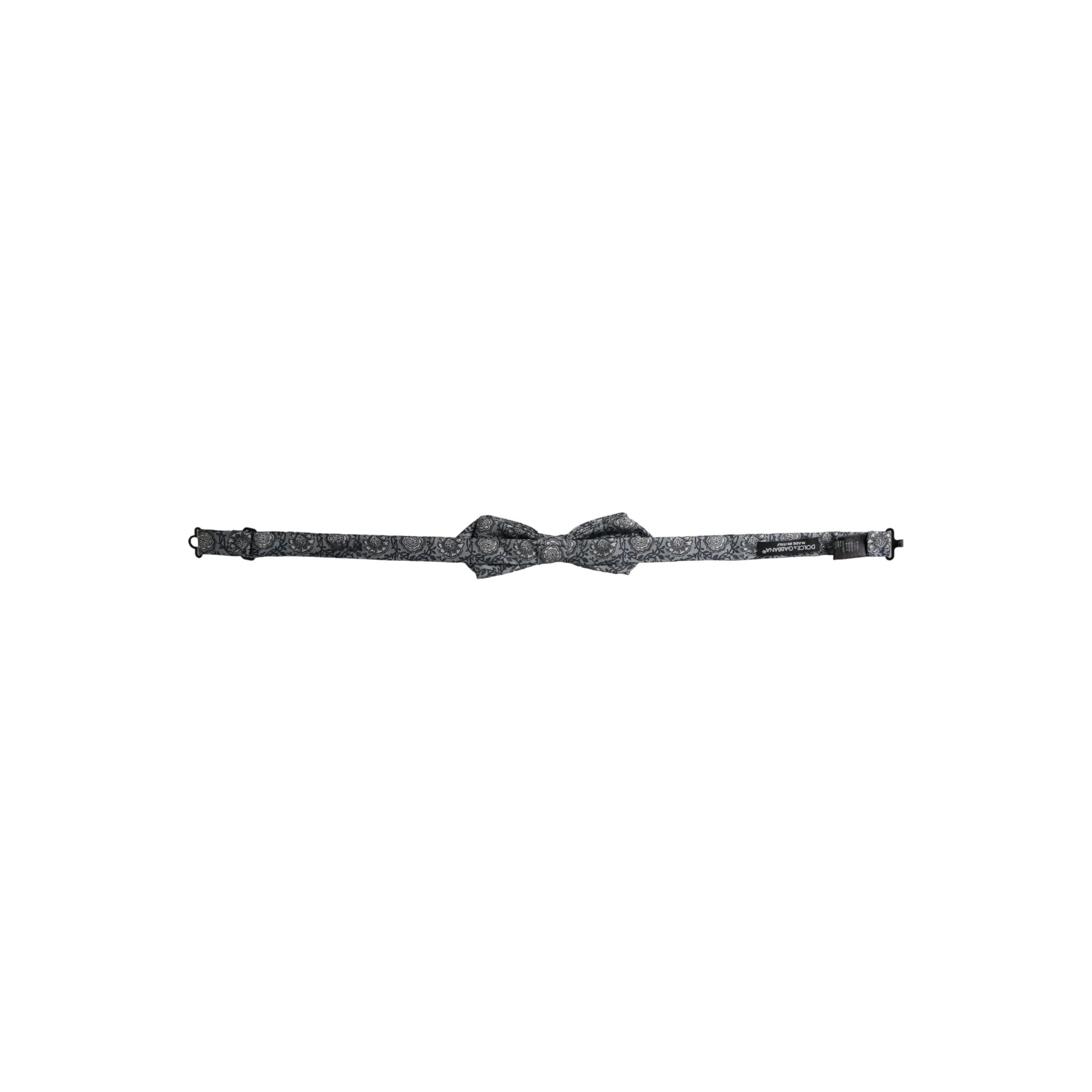 Dolce & Gabbana Gray Silk Patterned Adjustable Neck Bow Tie