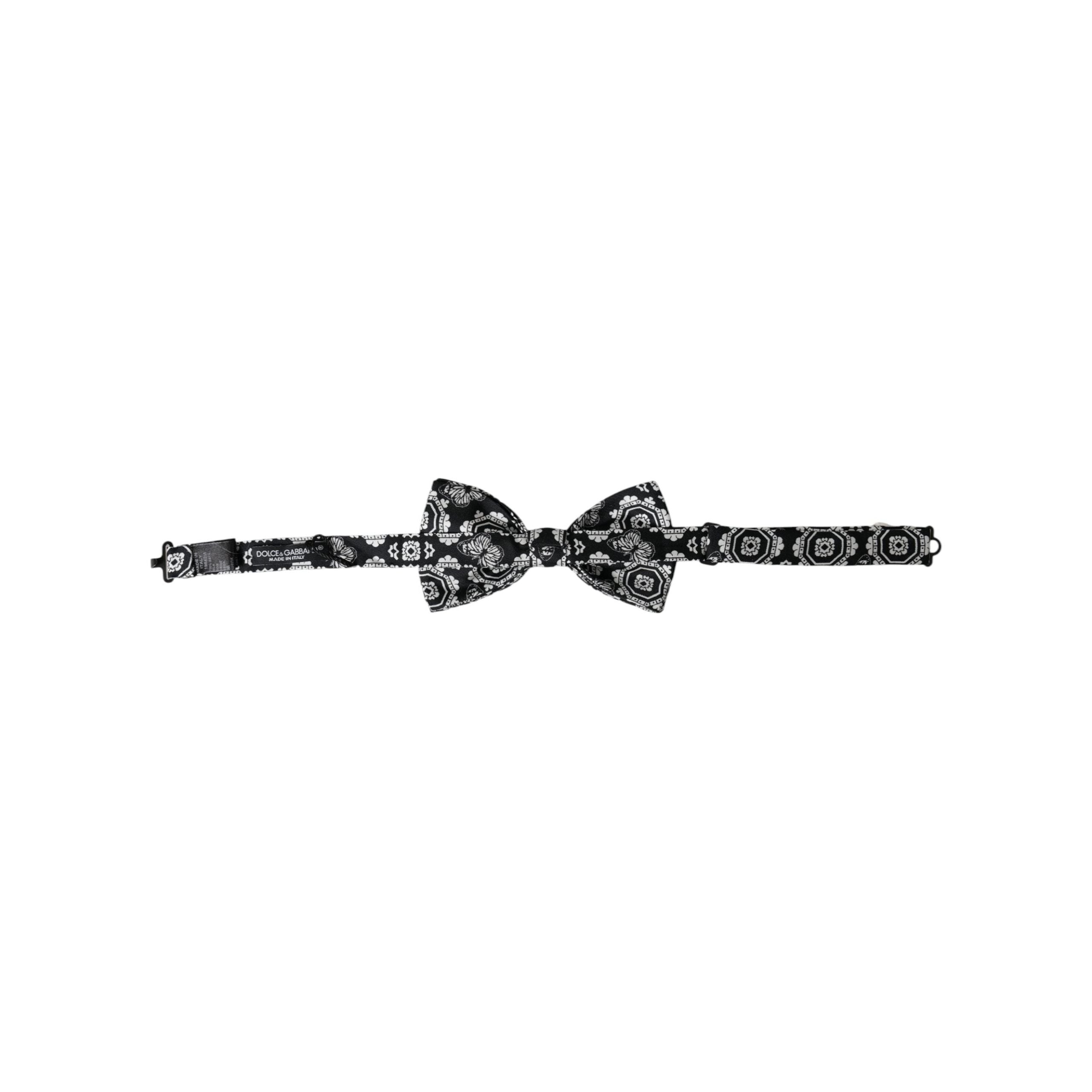 Dolce & Gabbana Black Silk Printed Adjustable Neck Bow Tie