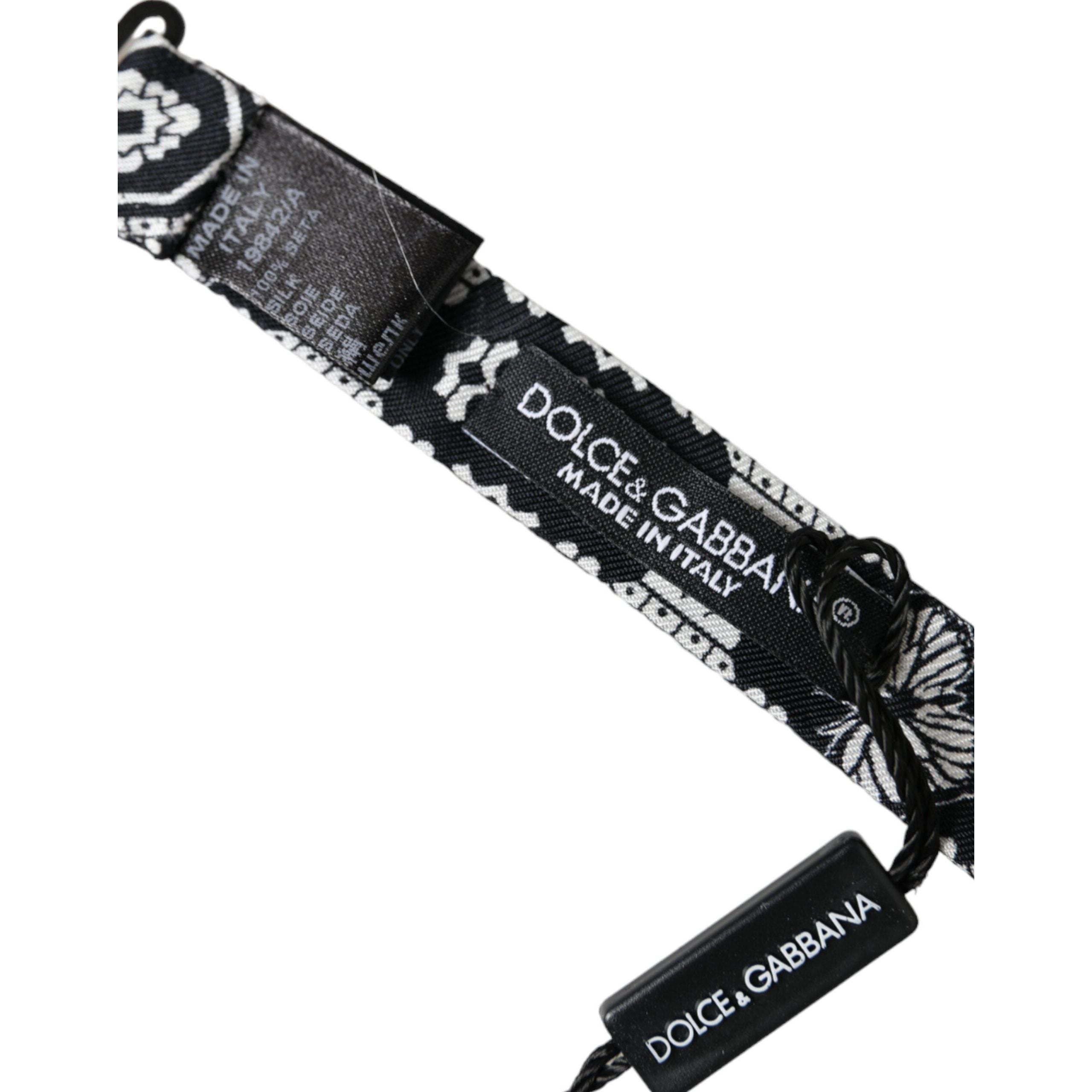 Dolce & Gabbana Black Silk Printed Adjustable Neck Bow Tie