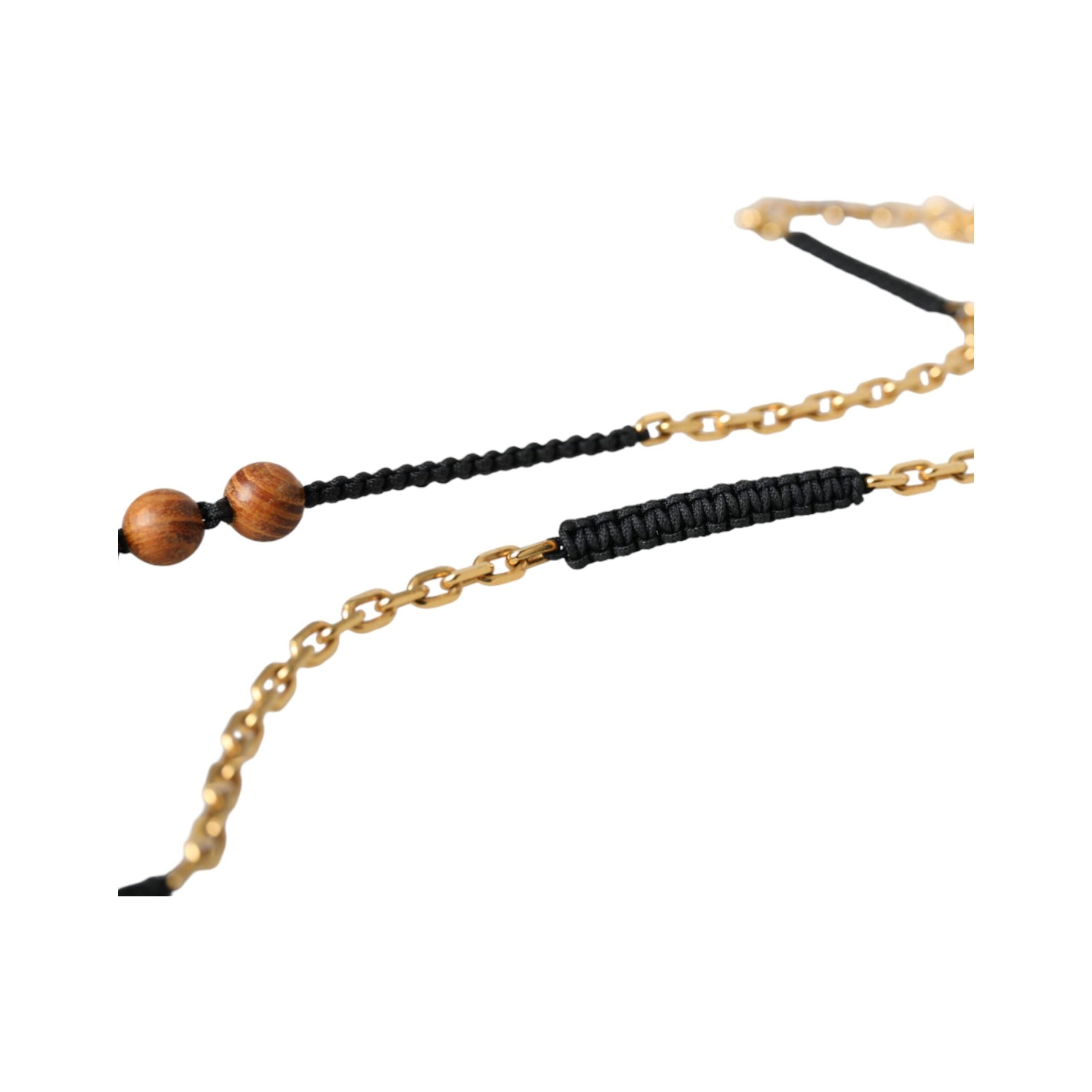 Dolce & Gabbana Black Gold Wooden Beaded Logo Pendant Necklace