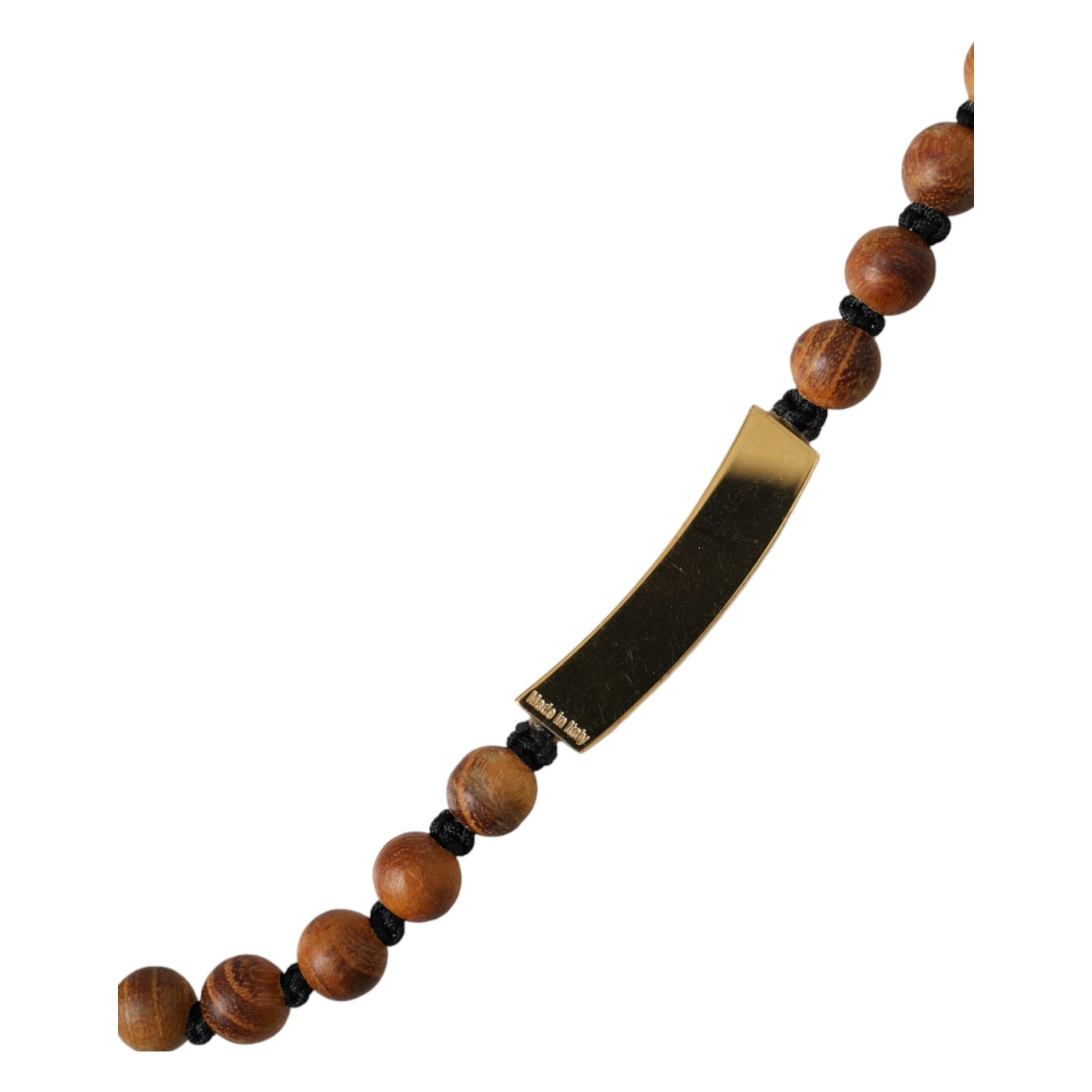 Dolce & Gabbana Black Gold Wooden Beaded Logo Pendant Necklace