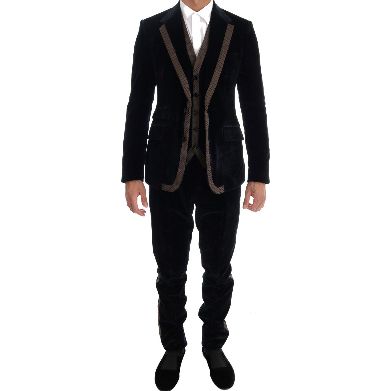 Dolce & Gabbana Blue Wool Three-Piece Slim Fit Suit
