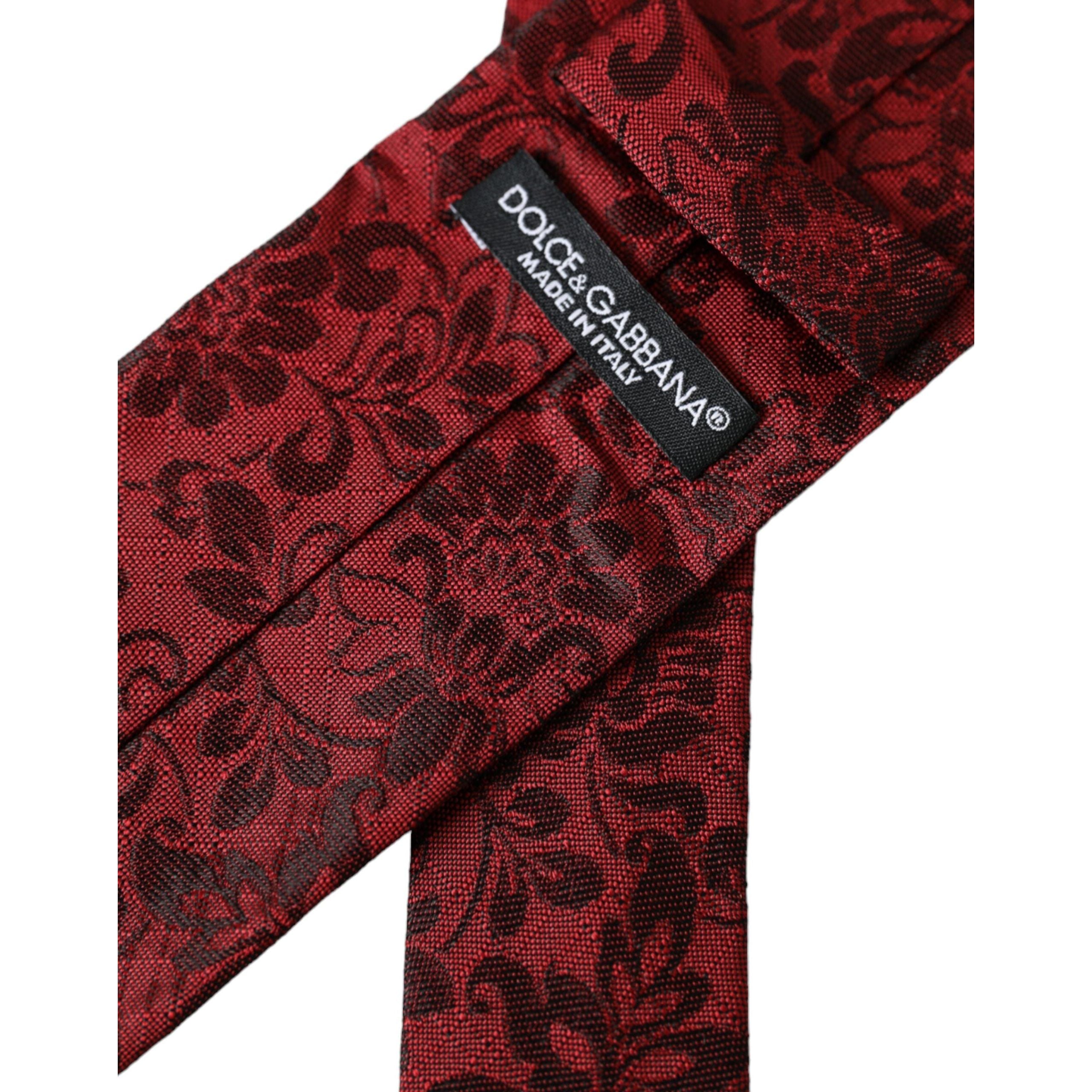 Dolce & Gabbana Red Floral Brocade Silk Adjustable Tie