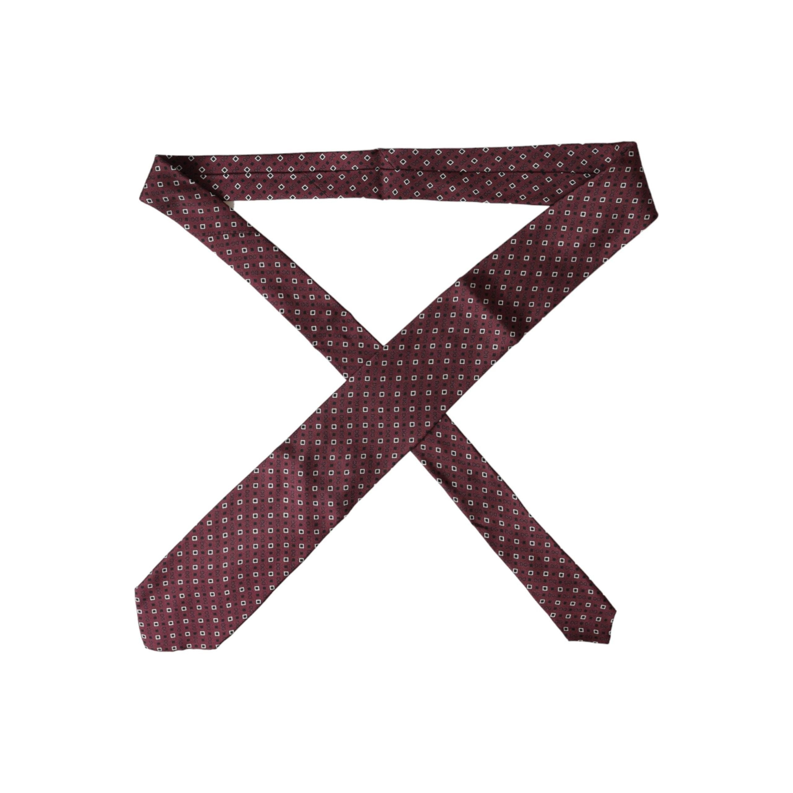 Dolce & Gabbana Maroon Silk Branded Logo Adjustable Tie