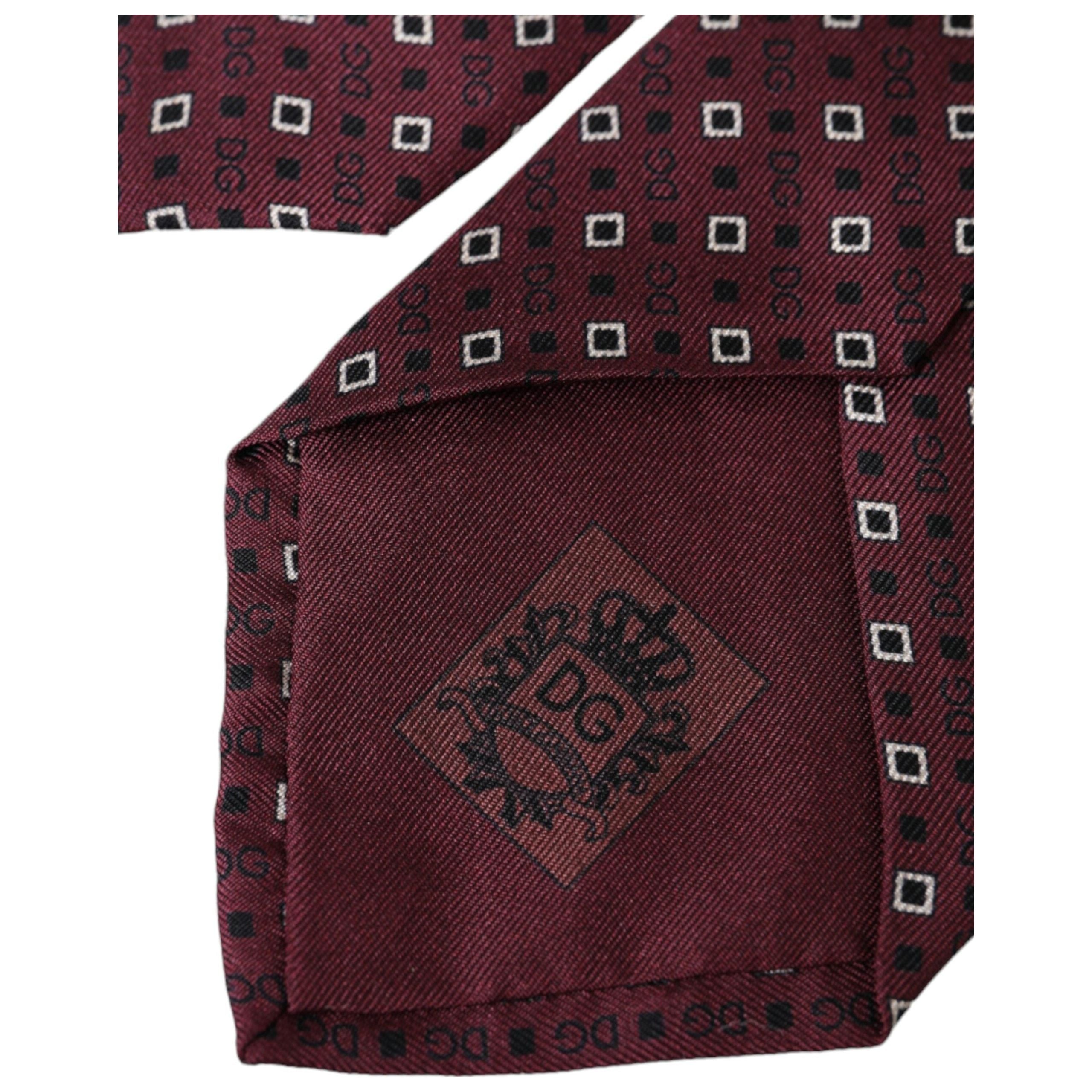 Dolce & Gabbana Maroon Silk Branded Logo Adjustable Tie