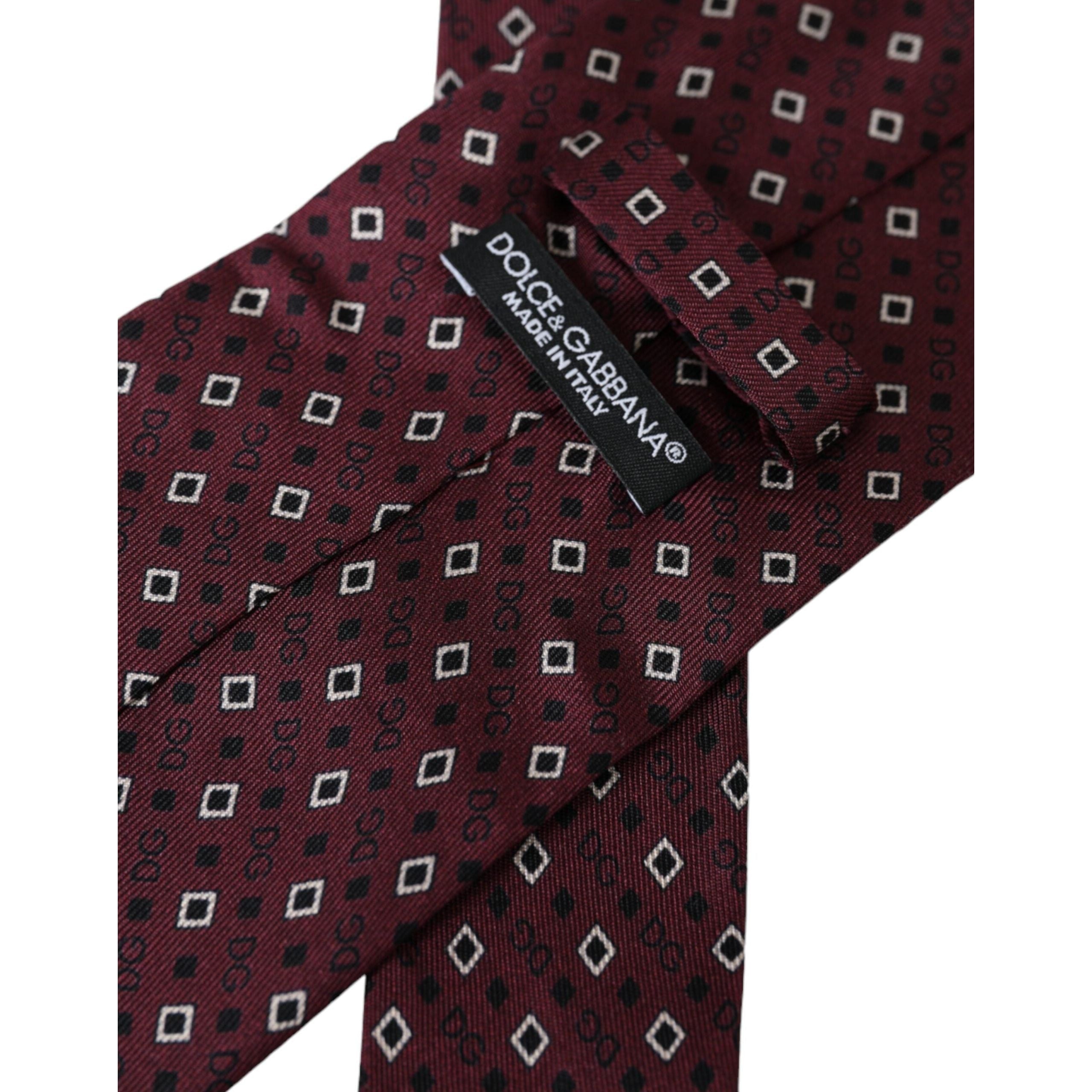 Dolce & Gabbana Maroon Silk Branded Logo Adjustable Tie