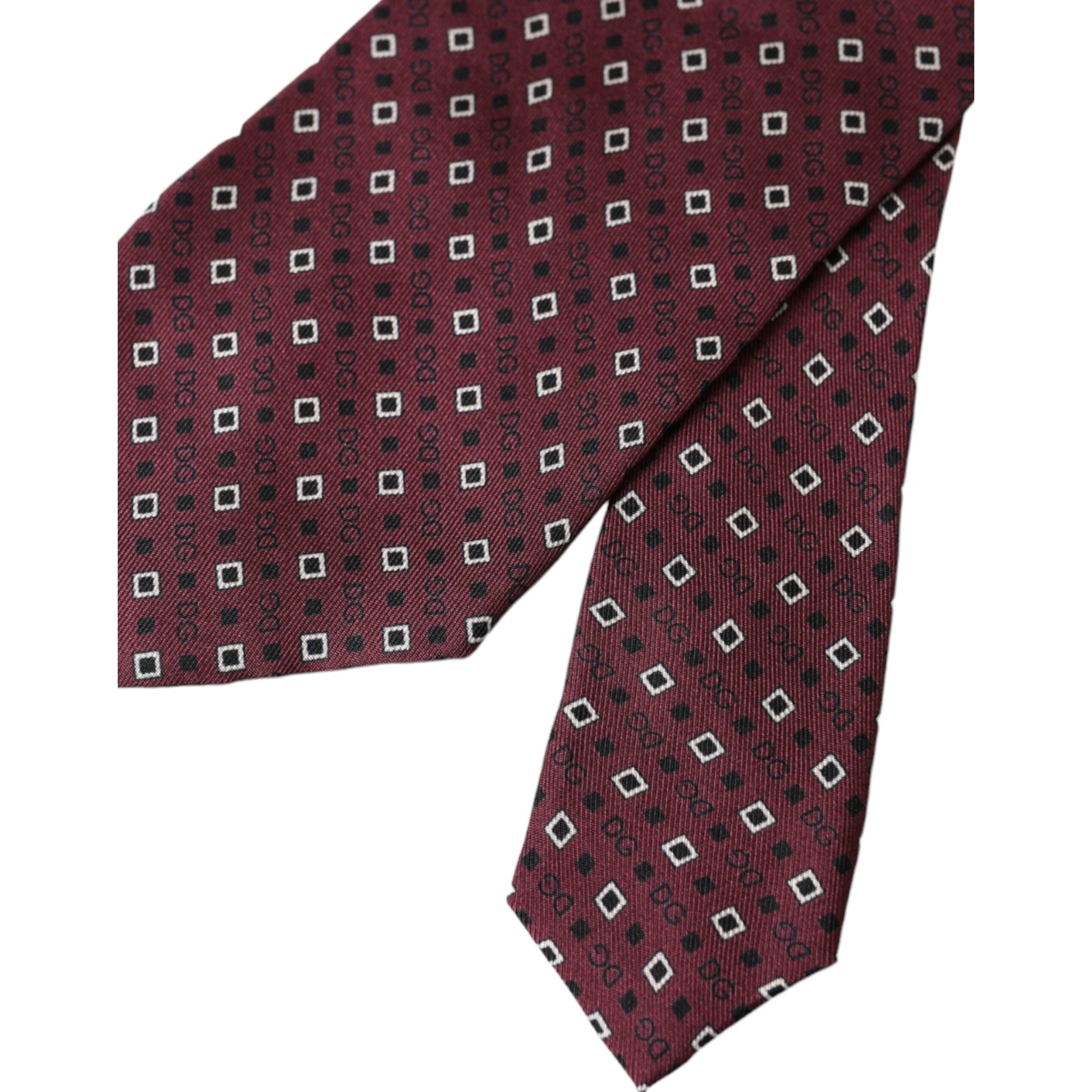 Dolce & Gabbana Maroon Silk Branded Logo Adjustable Tie