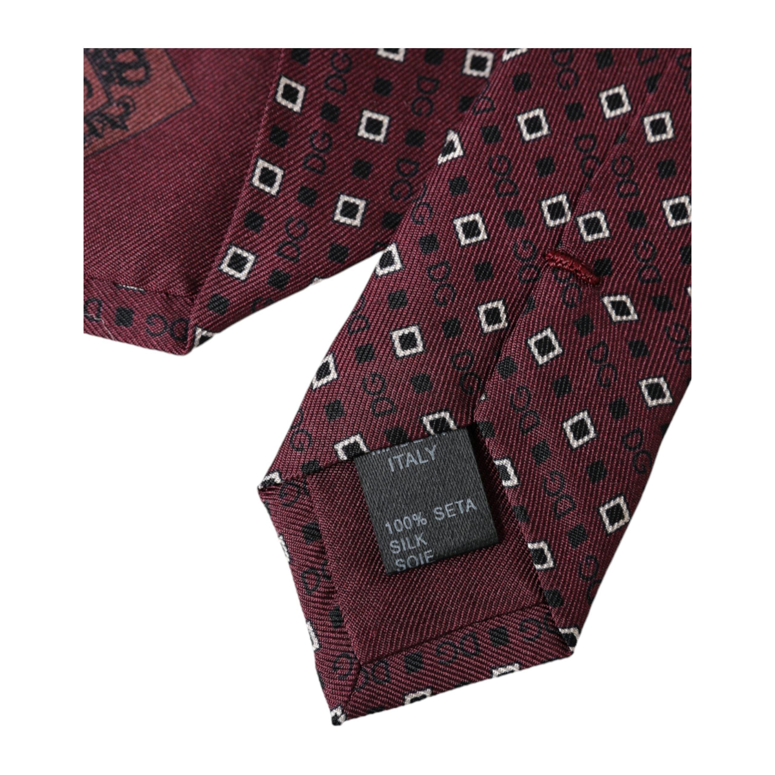Dolce & Gabbana Maroon Silk Branded Logo Adjustable Tie