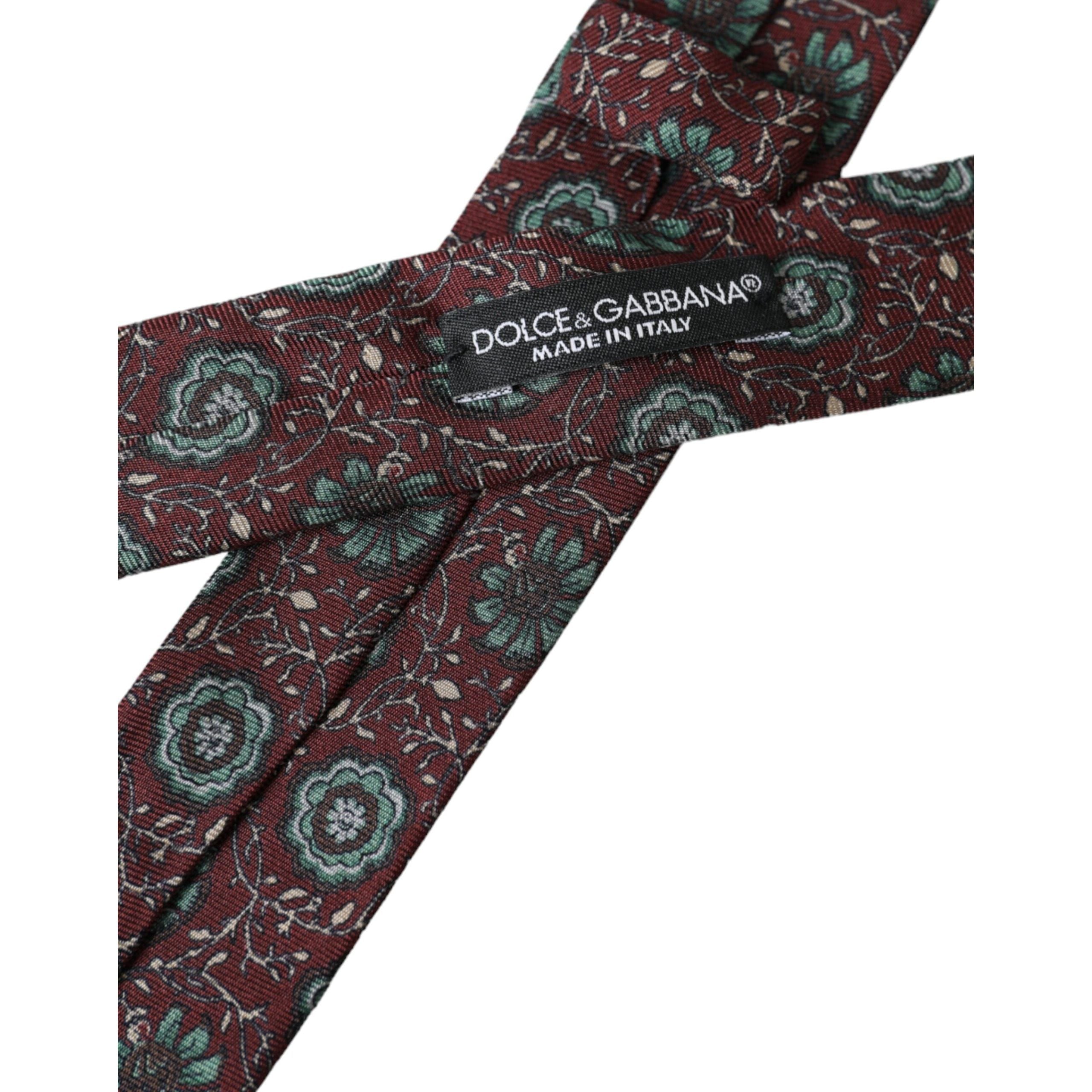 Dolce & Gabbana Maroon Floral 100% Silk Adjustable Tie