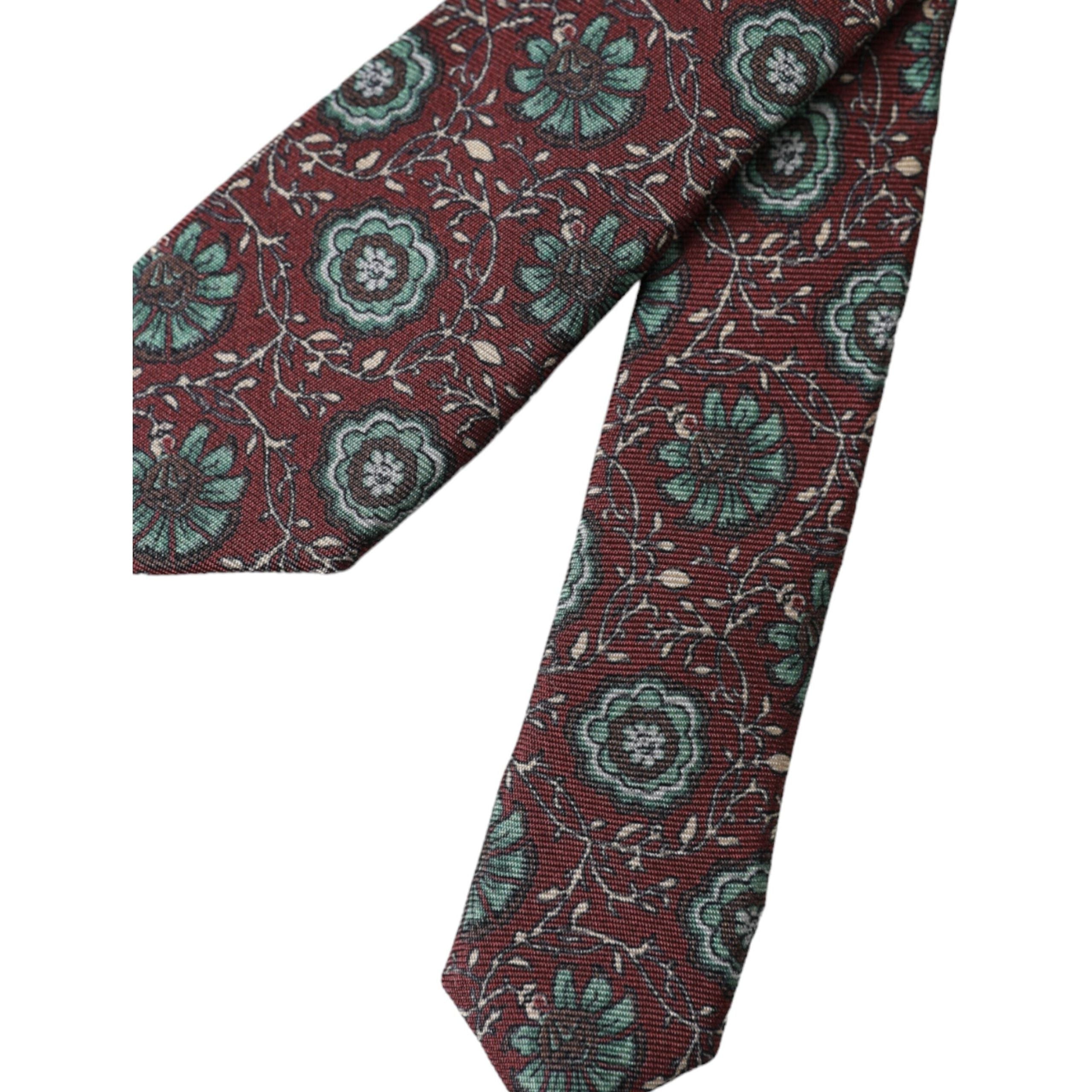 Dolce & Gabbana Maroon Floral 100% Silk Adjustable Tie