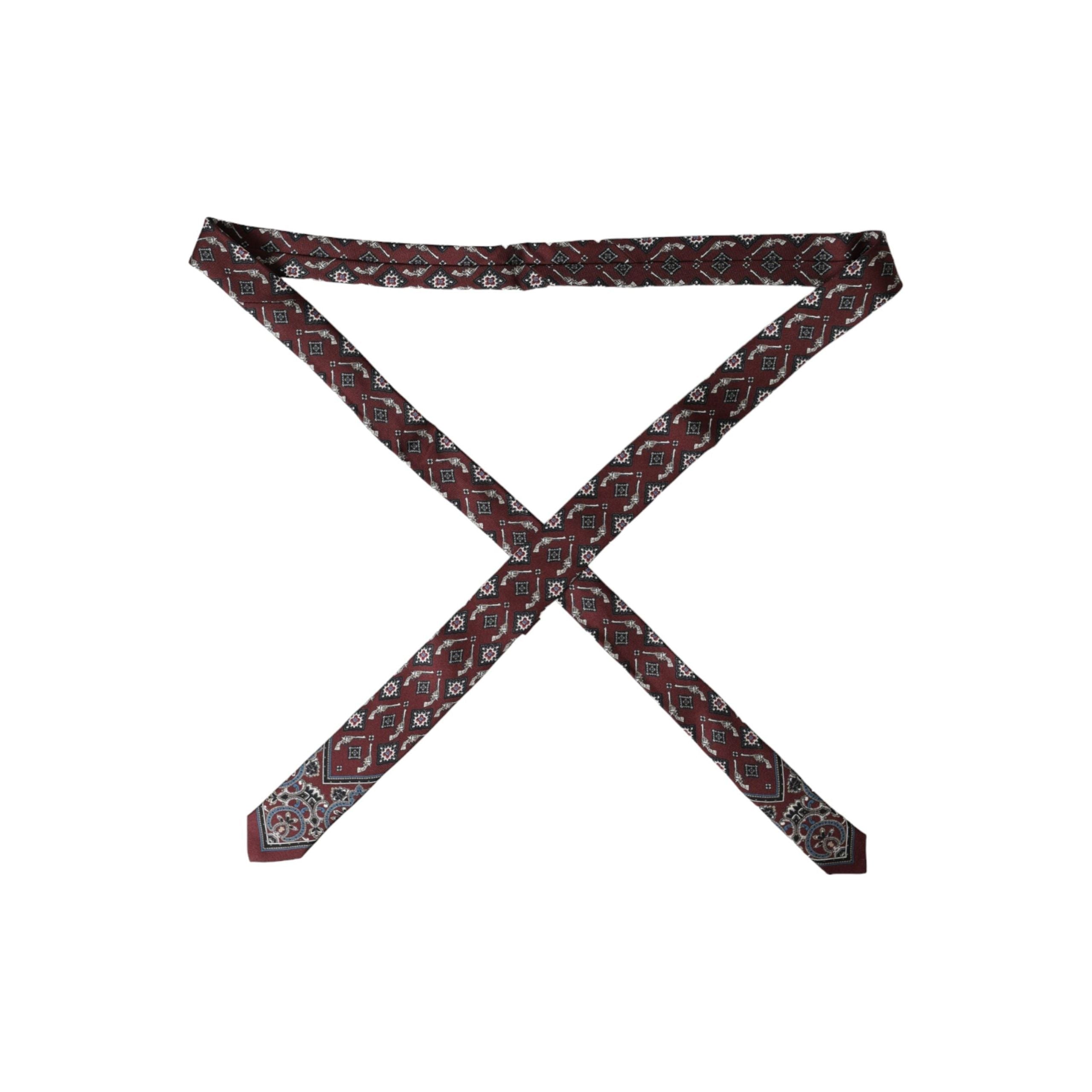 Dolce & Gabbana Bordeaux Printed 100% Silk Adjustable Tie