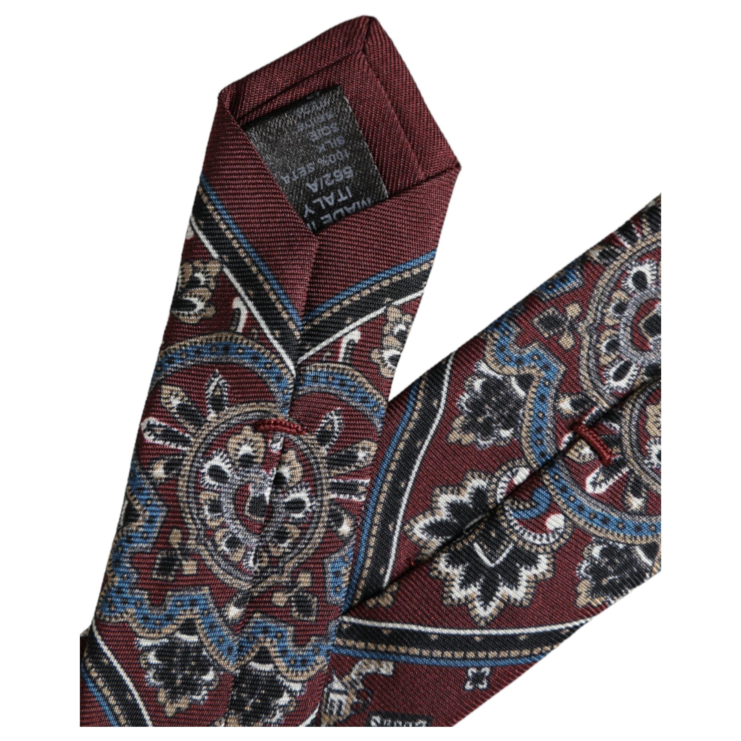 Dolce & Gabbana Bordeaux Printed 100% Silk Adjustable Tie