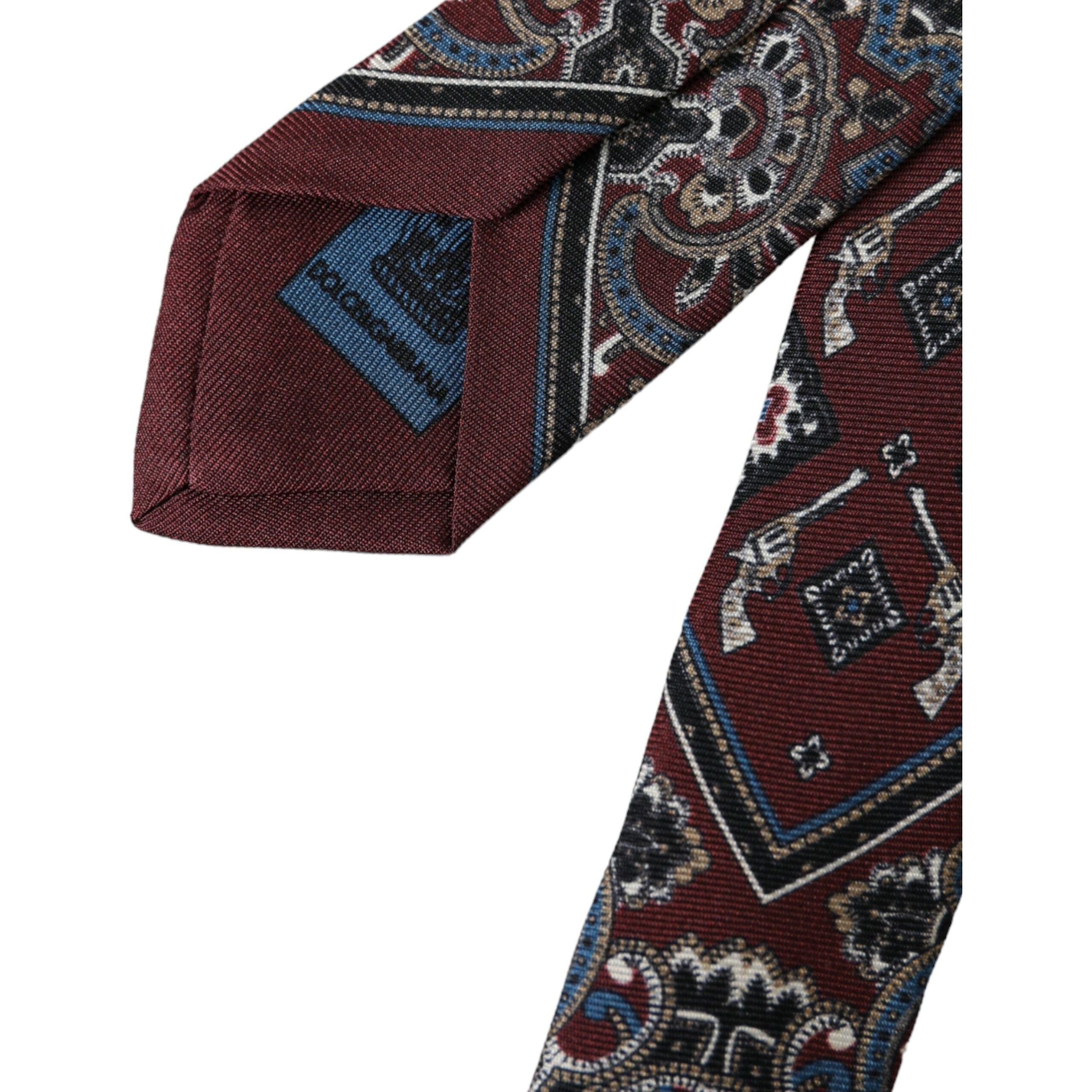Dolce & Gabbana Bordeaux Printed 100% Silk Adjustable Tie