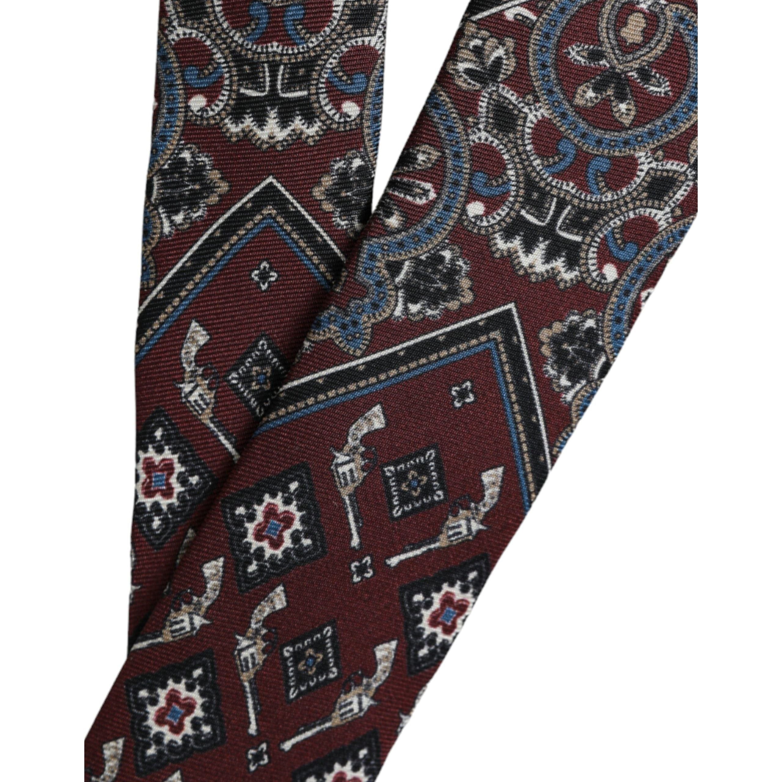 Dolce & Gabbana Bordeaux Printed 100% Silk Adjustable Tie
