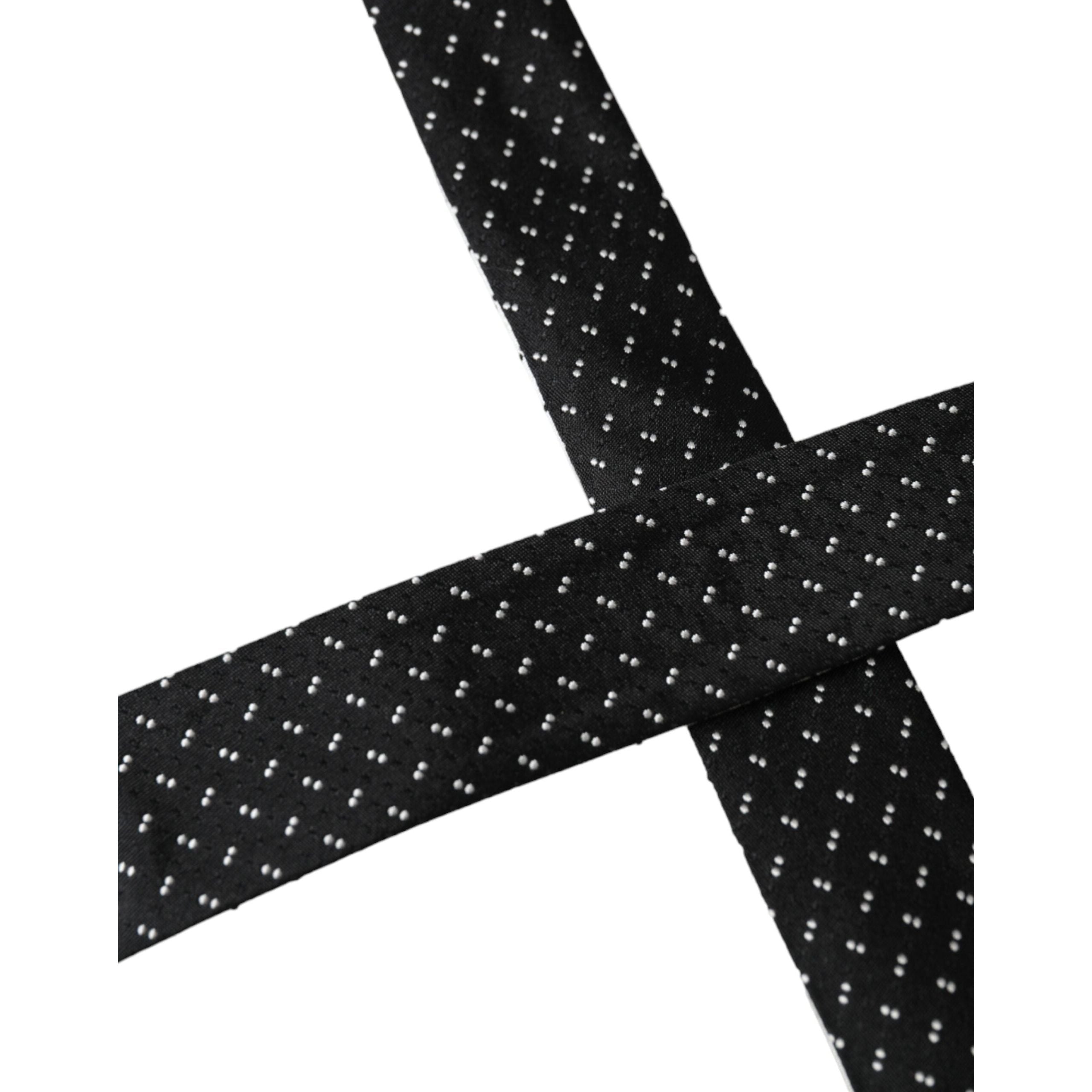 Dolce & Gabbana Black White Silk Adjustable Tie Elegance
