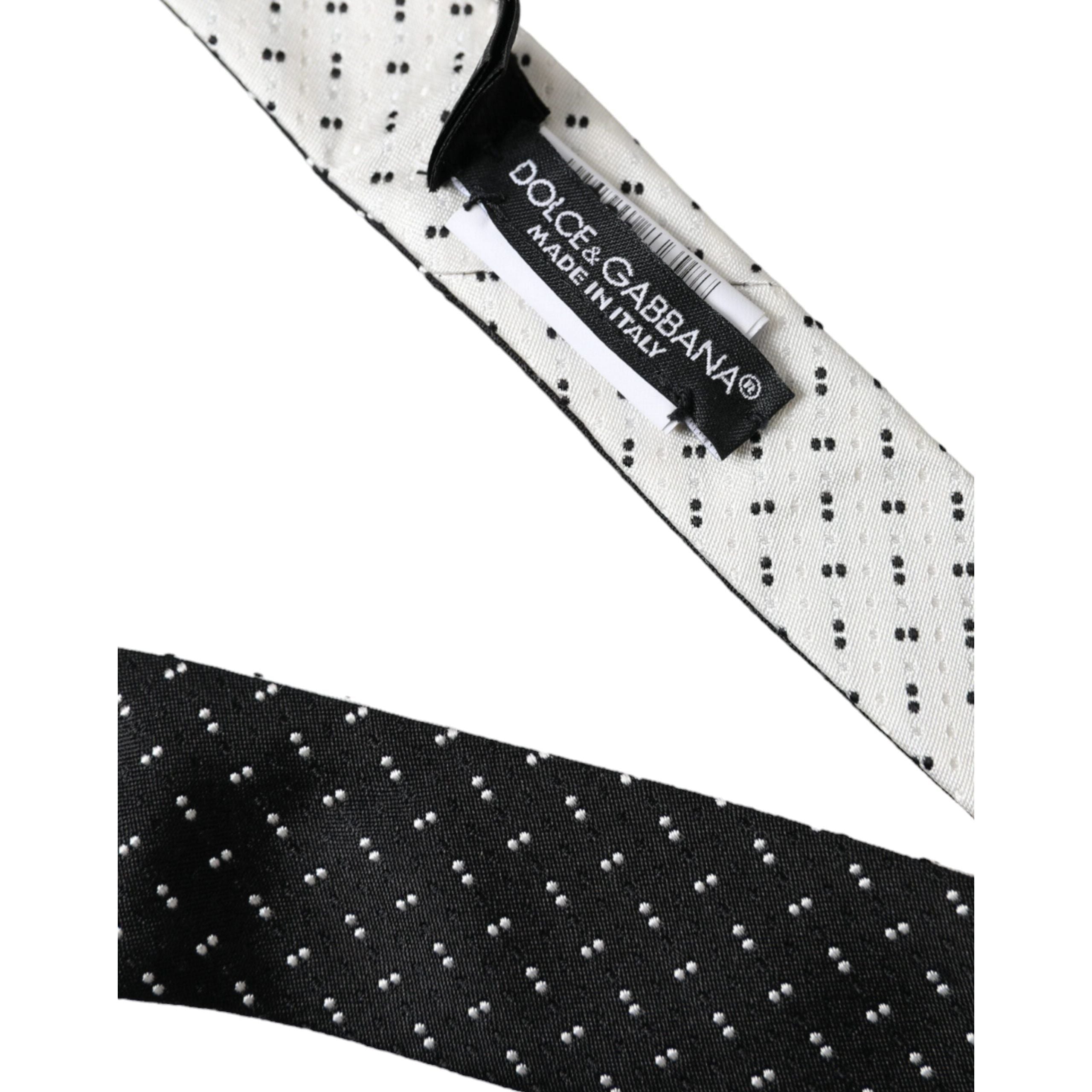 Dolce & Gabbana Black White Silk Adjustable Tie Elegance