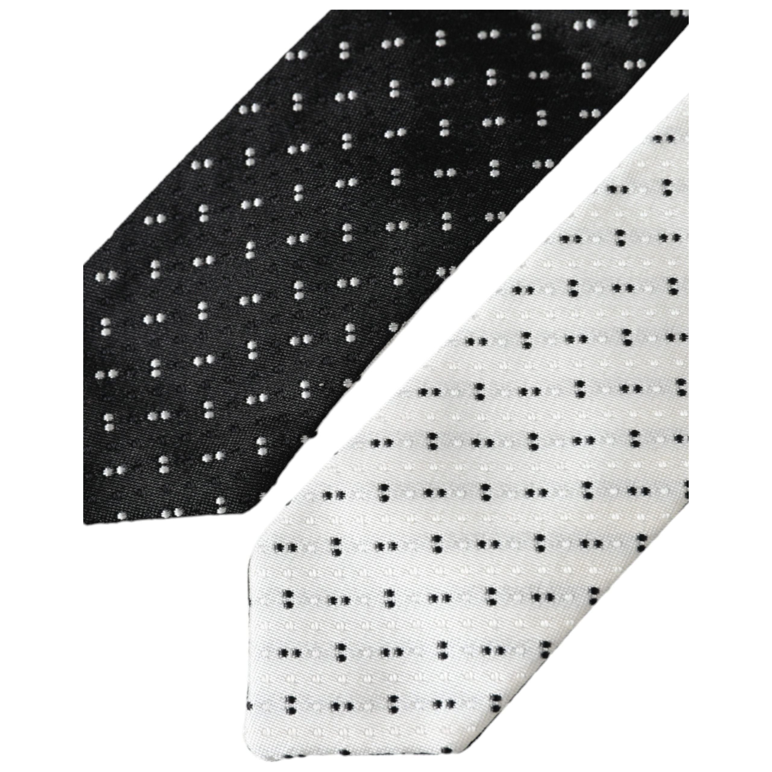 Dolce & Gabbana Black White Silk Adjustable Tie Elegance