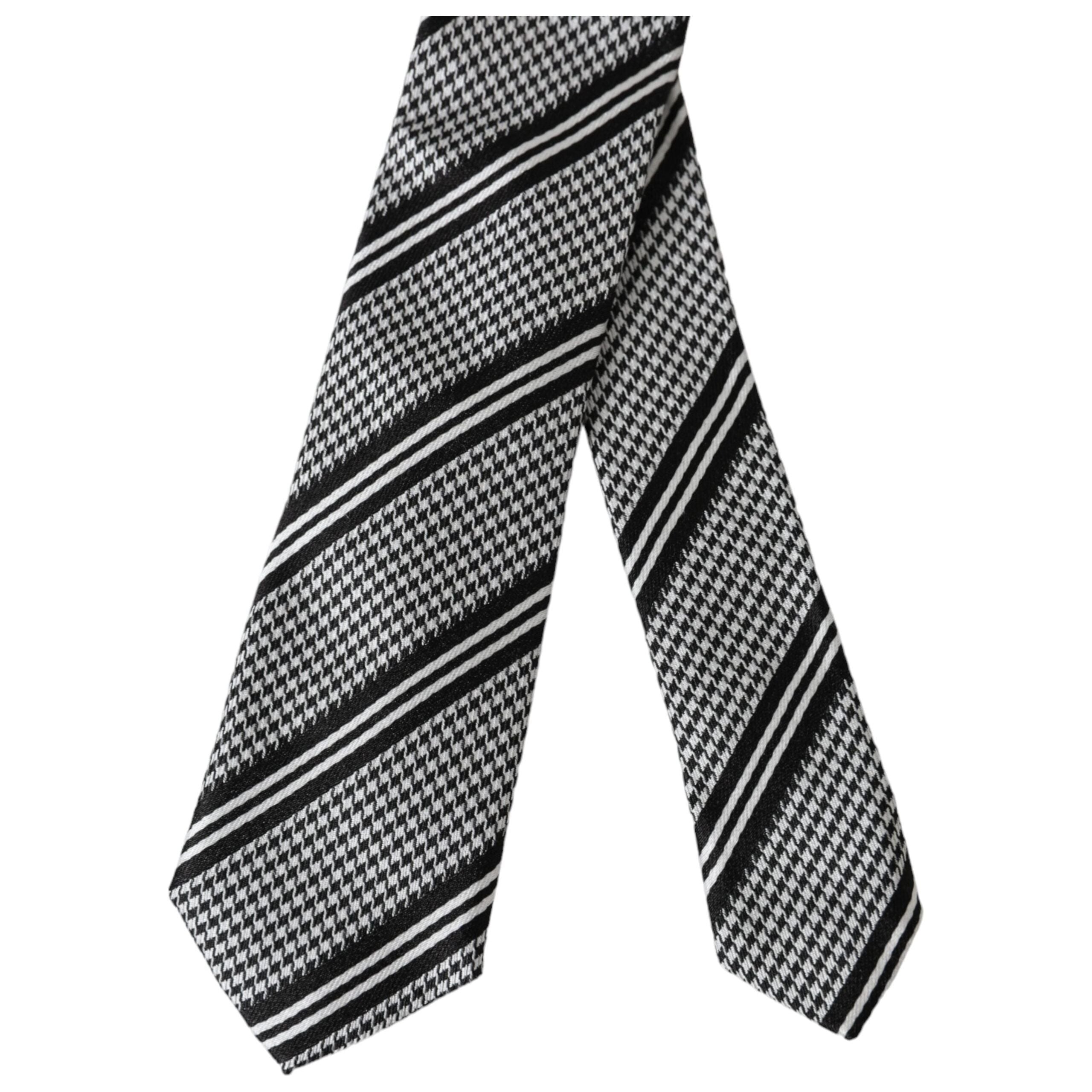 Dolce & Gabbana Black White Stripes Silk Adjustable Tie