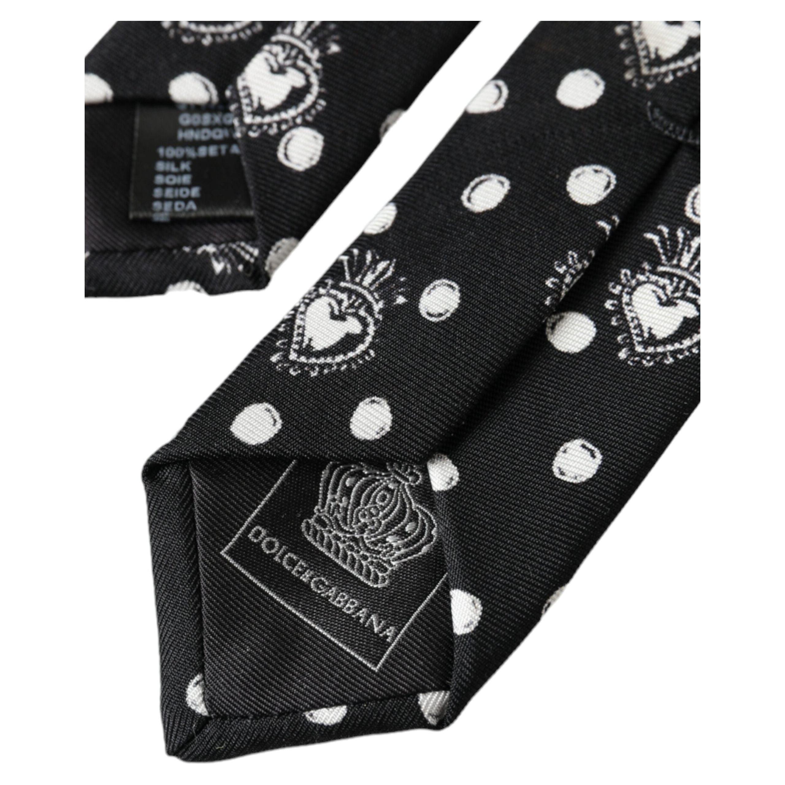 Dolce & Gabbana Black Silk Heart Polka Dot Adjustable Tie