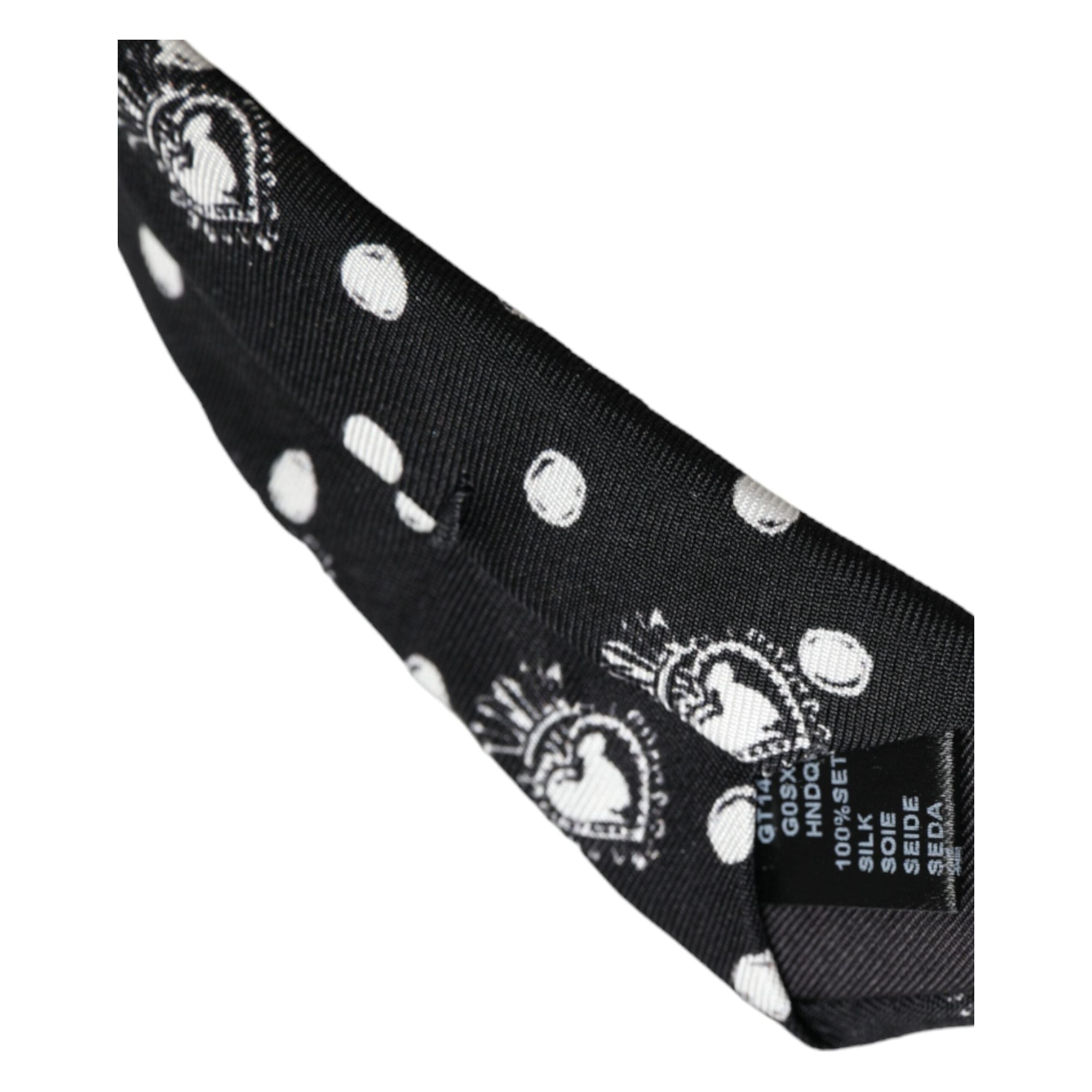 Dolce & Gabbana Black Silk Heart Polka Dot Adjustable Tie