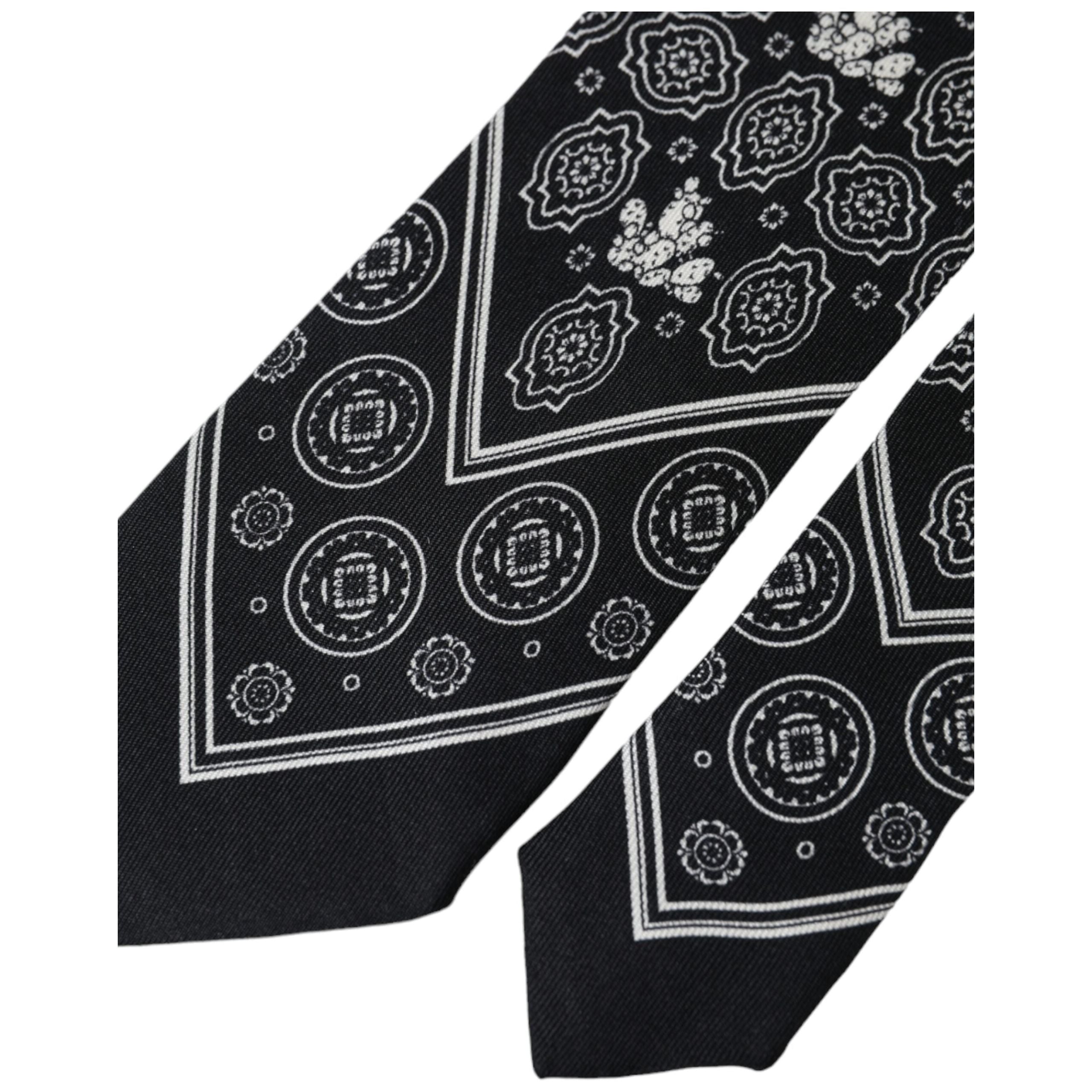 Dolce & Gabbana Black Patterned 100% Silk Adjustable Tie