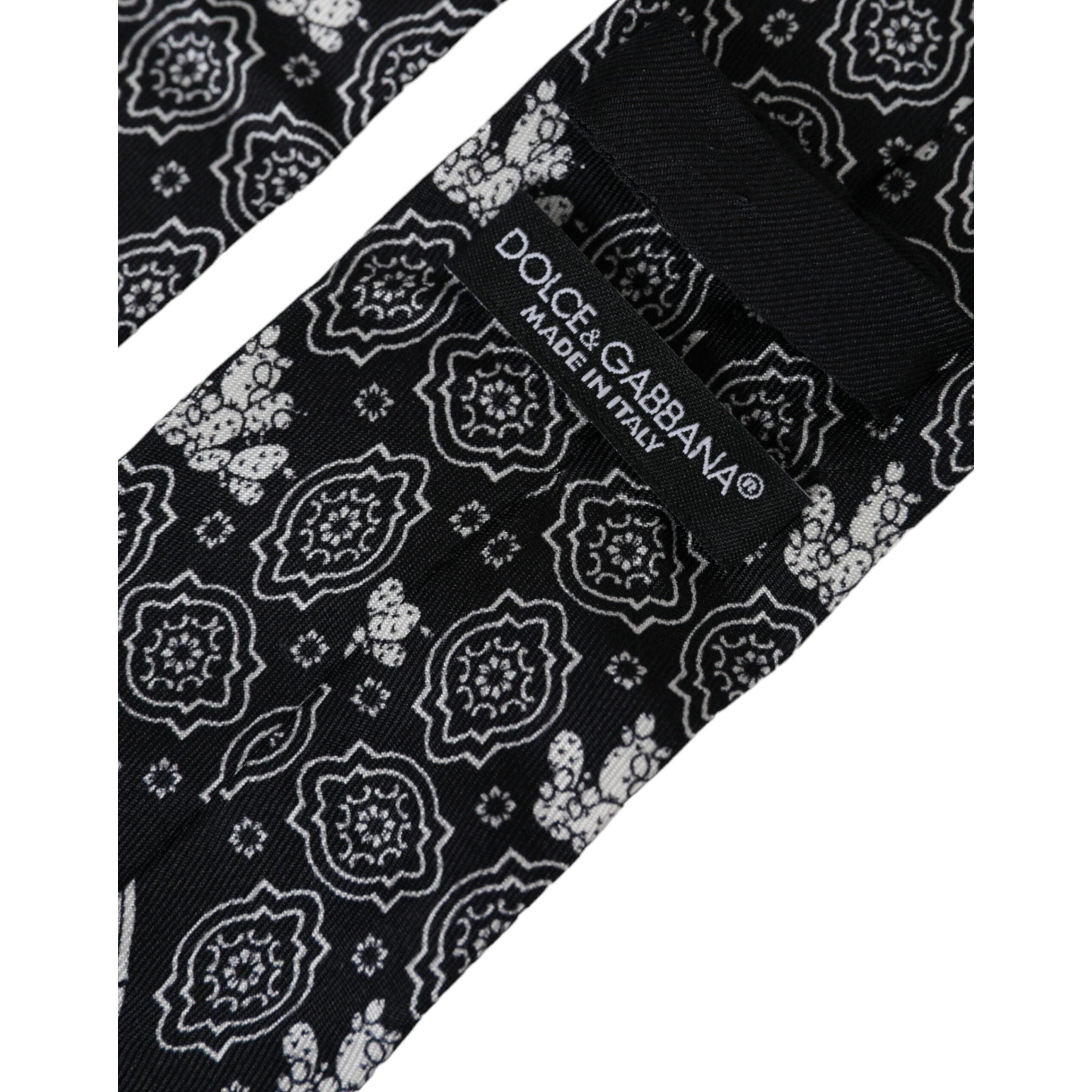 Dolce & Gabbana Black Patterned 100% Silk Adjustable Tie