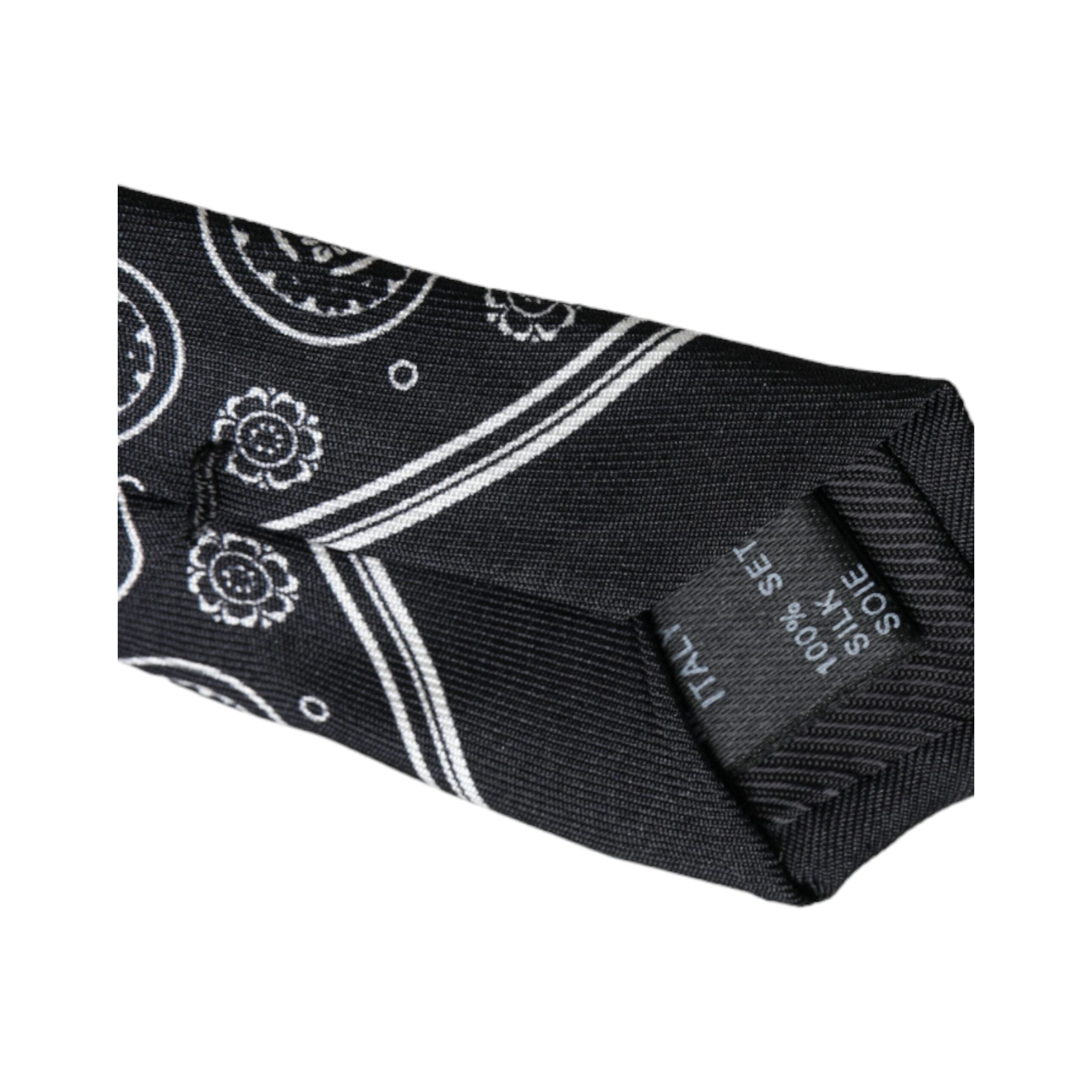 Dolce & Gabbana Black Patterned 100% Silk Adjustable Tie