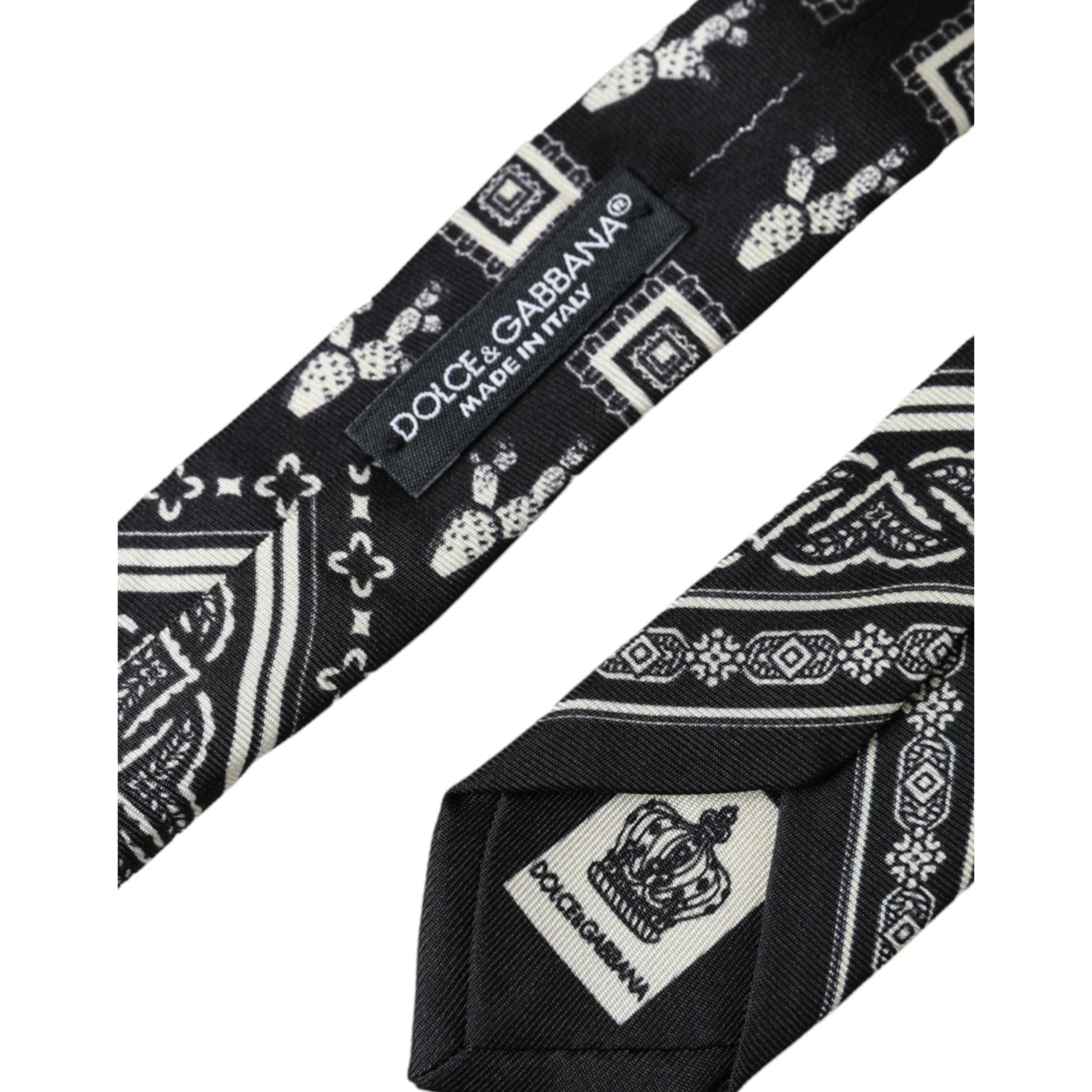 Dolce & Gabbana Black Patterned 100% Silk Adjustable Tie