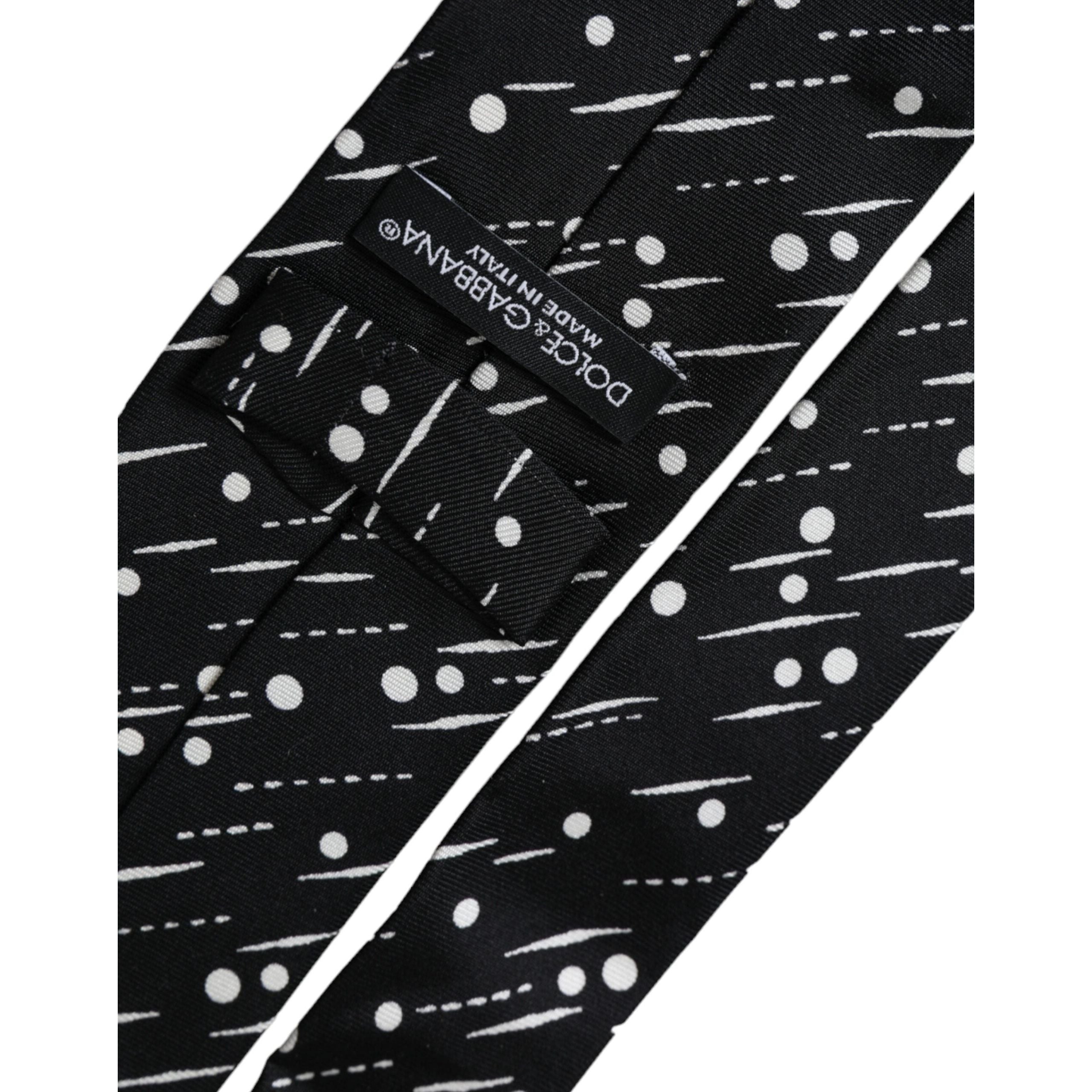 Dolce & Gabbana Black Dotted 100% Silk Adjustable Tie