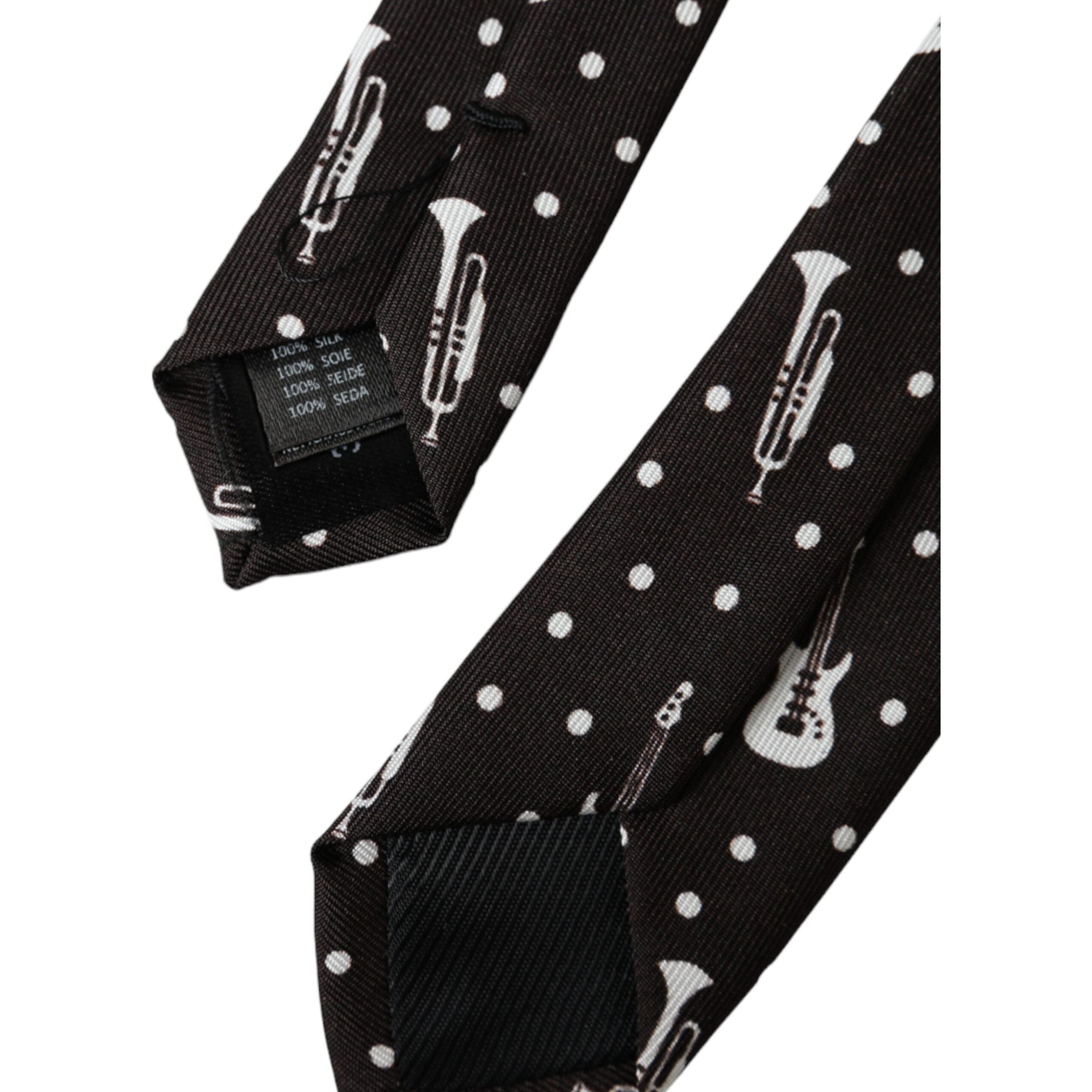 Dolce & Gabbana Black Silk Guitar Print Adjustable Tie
