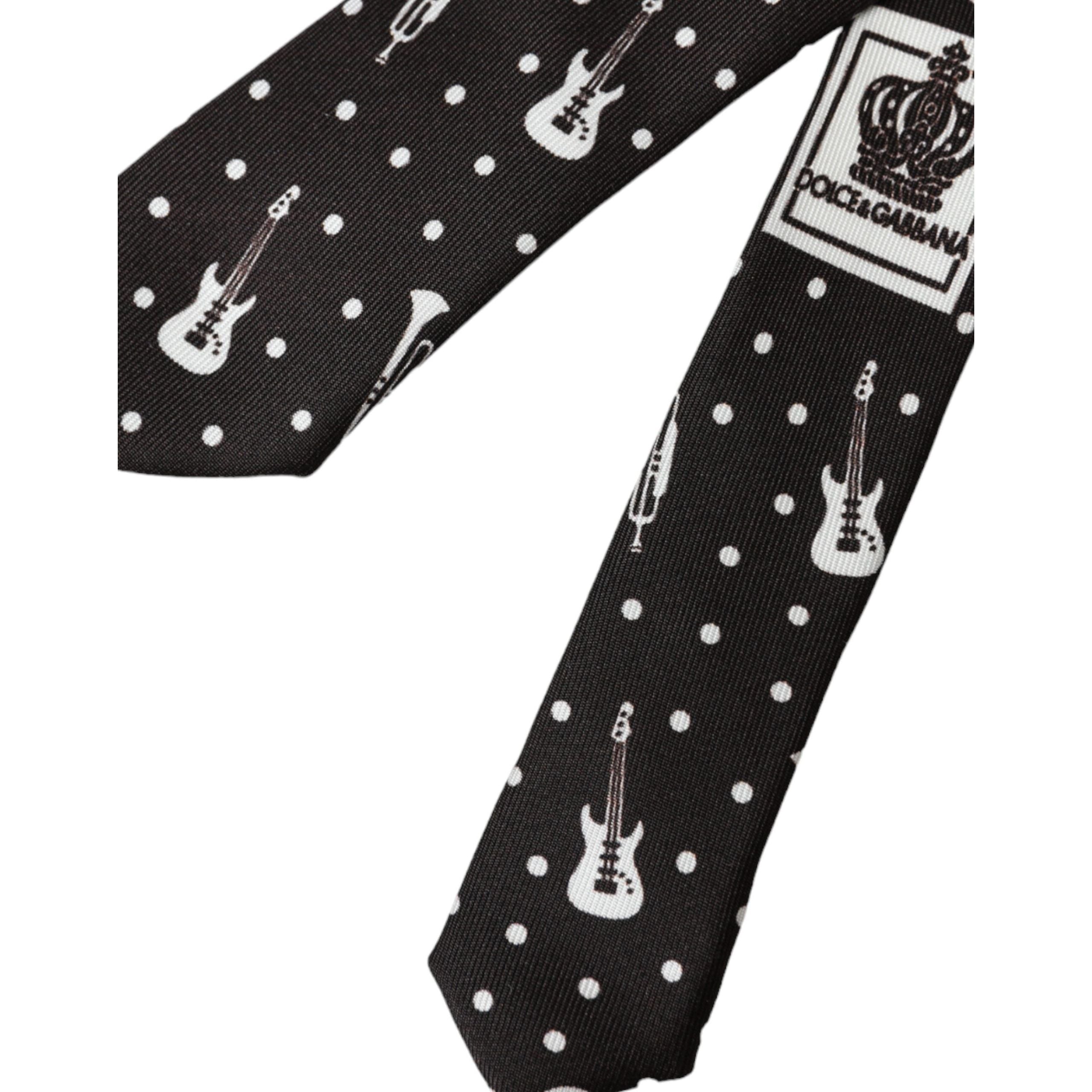 Dolce & Gabbana Black Silk Guitar Print Adjustable Tie