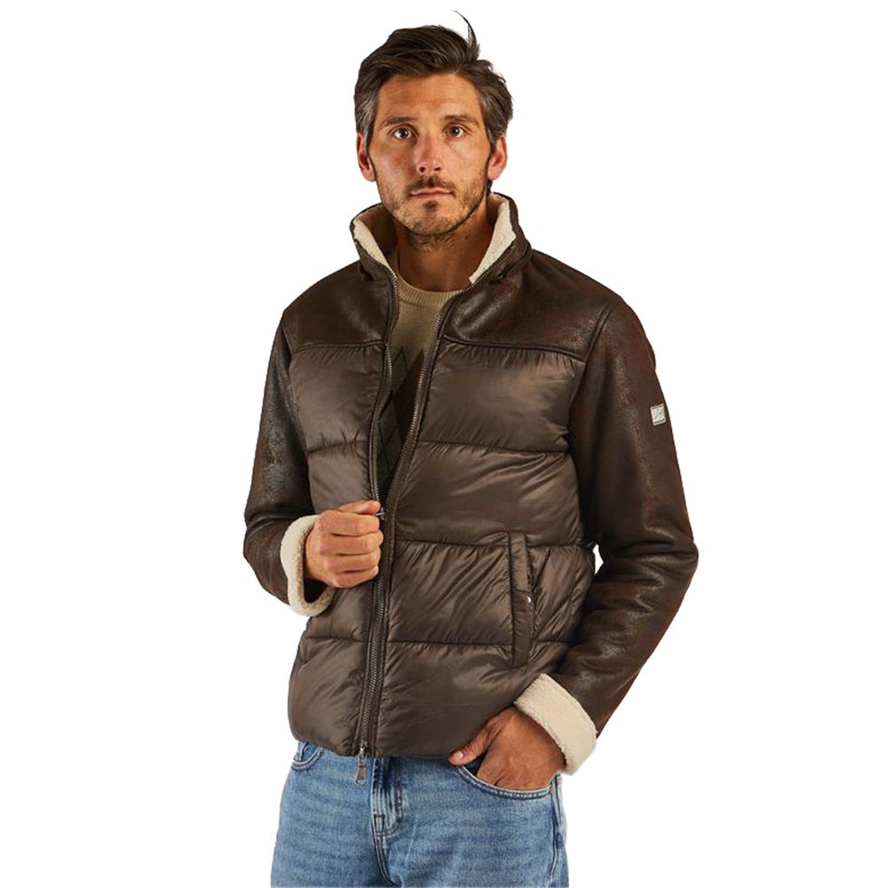 Yes Zee Brown Nylon Quilted Jacket for Elevated Style