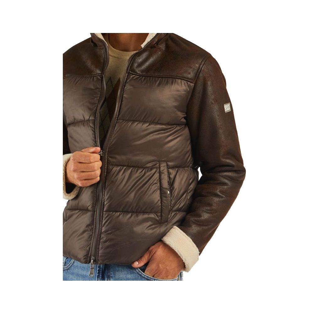 Yes Zee Brown Nylon Quilted Jacket for Elevated Style