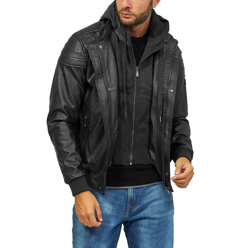 Yes Zee Black Eco-Leather Jacket for Urban Elegance