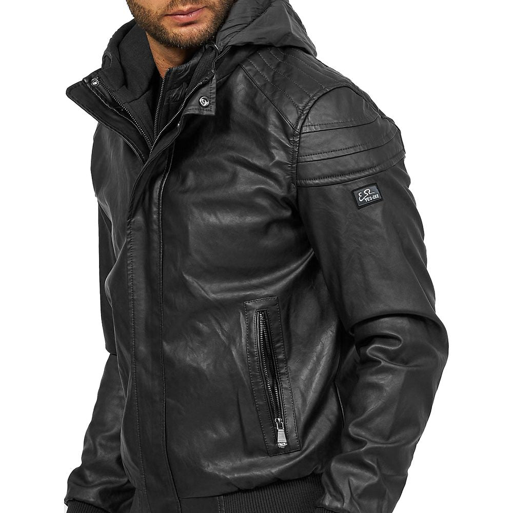 Yes Zee Black Eco-Leather Jacket for Urban Elegance