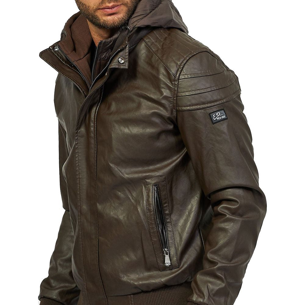 Yes Zee Brown Eco-Leather Jacket for Elevated Style