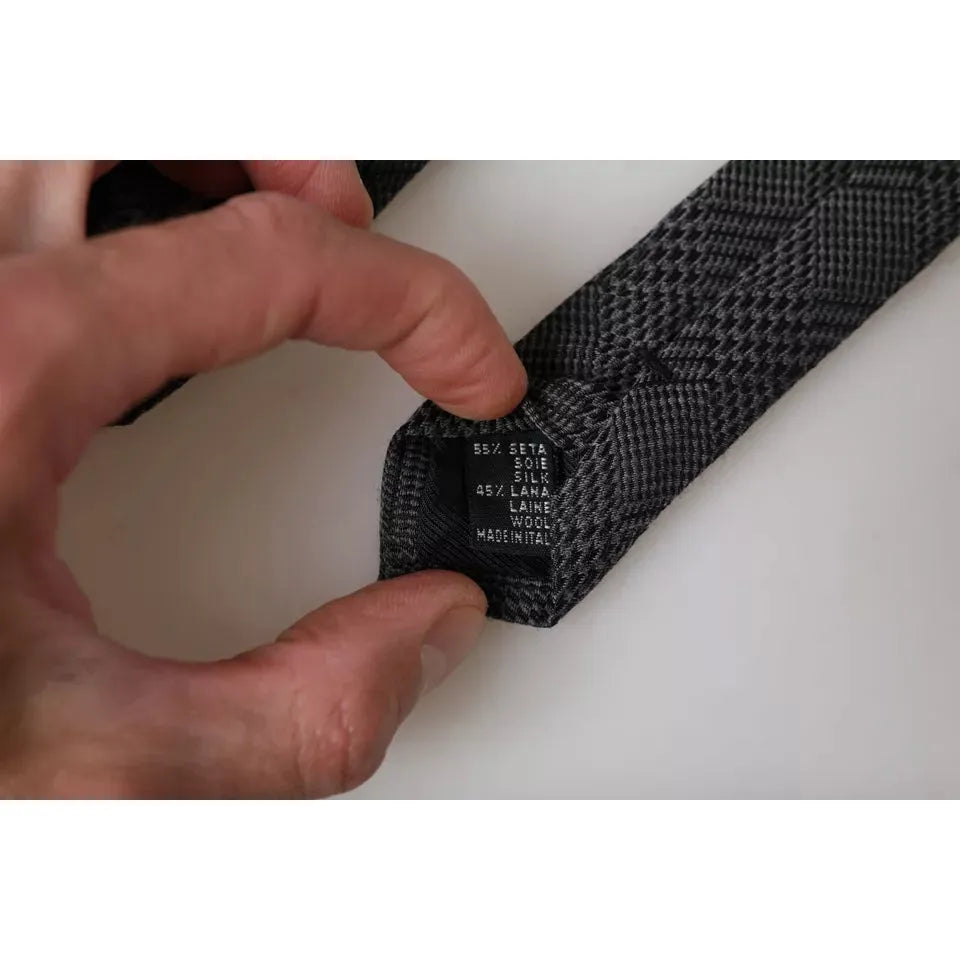 Dolce & Gabbana Dark Gray Plaid Silk Adjustable Tie