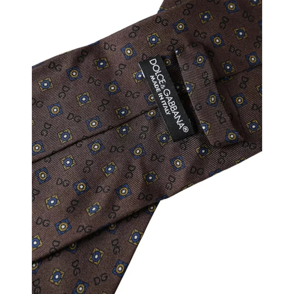 Dolce & Gabbana Brown Silk Branded Logo Adjustable Tie