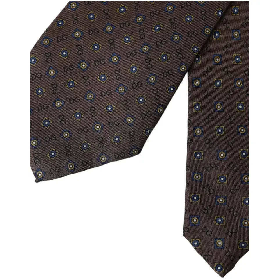 Dolce & Gabbana Brown Silk Branded Logo Adjustable Tie