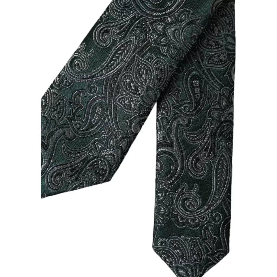 Dolce & Gabbana Green Floral Pattern 100% Silk Tie