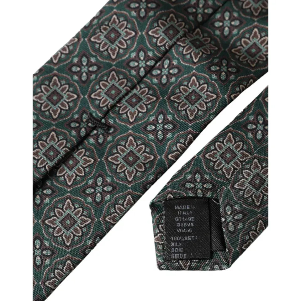 Dolce & Gabbana Green Patterned 100% Silk Adjustable Tie