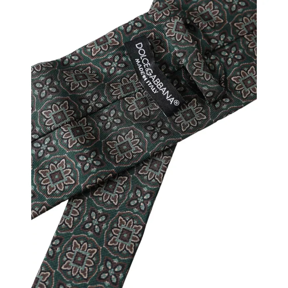 Dolce & Gabbana Green Patterned 100% Silk Adjustable Tie